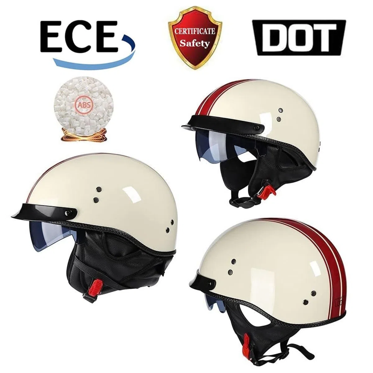 Mezzo Casco Jet Caschi Moto Retrò Casco Scodella Portatile, ECE Omologato Mezzo Elmetto da Moto Retrò con Pare-soleil Rétractable per Uomo Donna Biker Cruiser Scooter Touring(2,M(57~58CM))