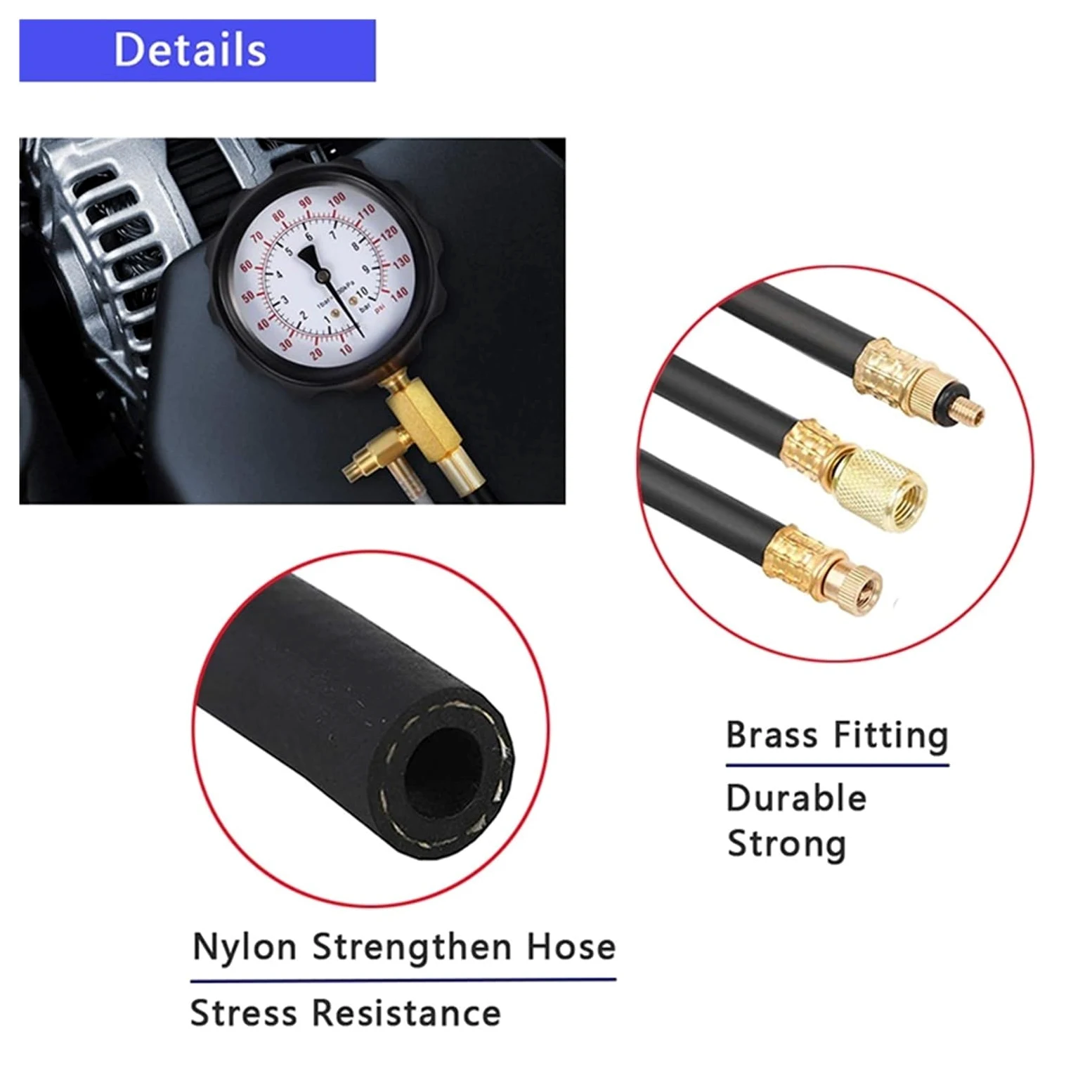 Kit Di Strumenti Diagnostici For Misuratore Pressione Della Pompa Iniezione Del Carburante 0-140PSI, Set For Tester For Benzina Motore For La Maggior Parte Delle Auto Abbastanza Accurato(No Box)