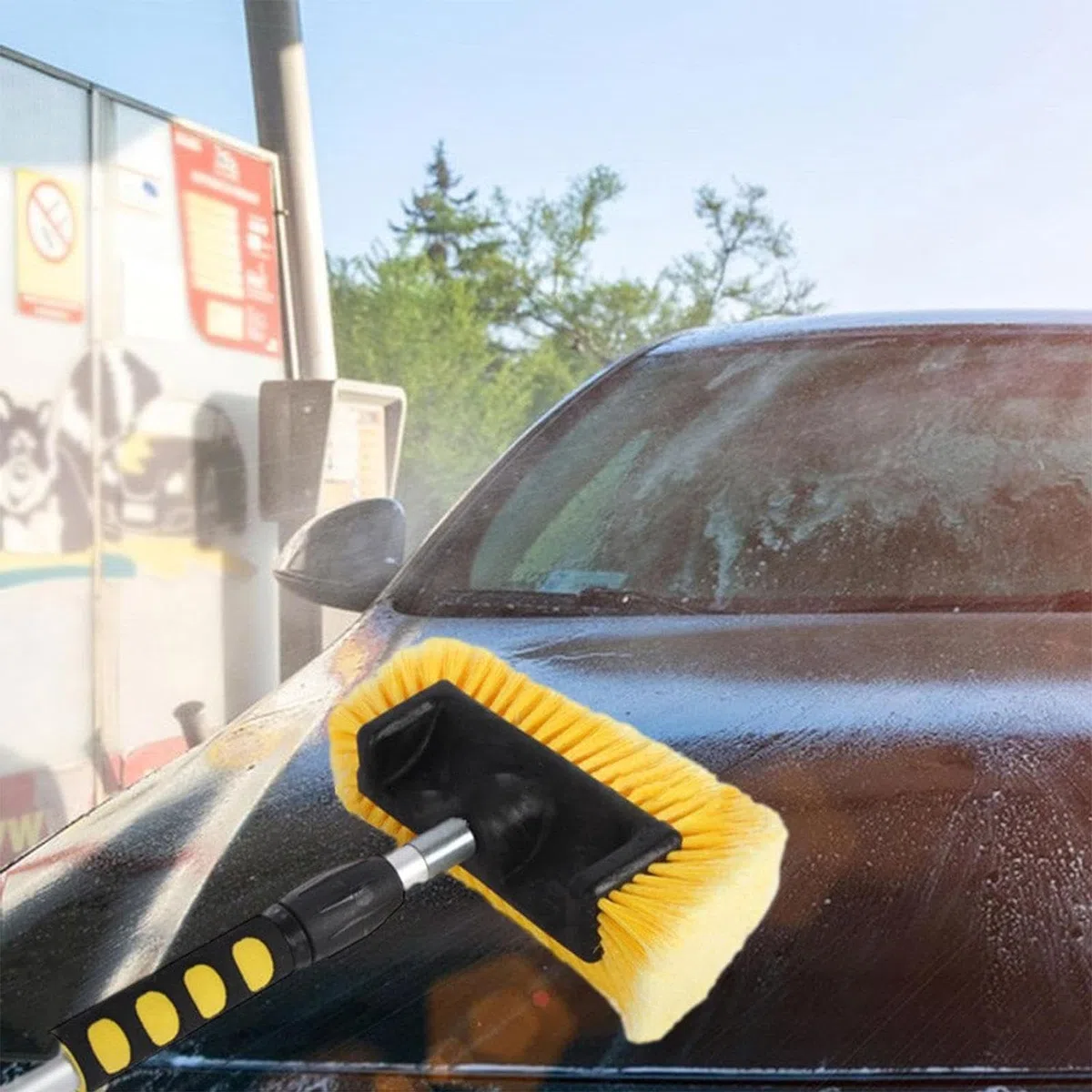 Genérico Spazzola per auto: capelli per lavare i capelli con fissaggio di | tubi, testina di pulizia multifunzione per lavaggio auto, attrezzatura di lavaggio
