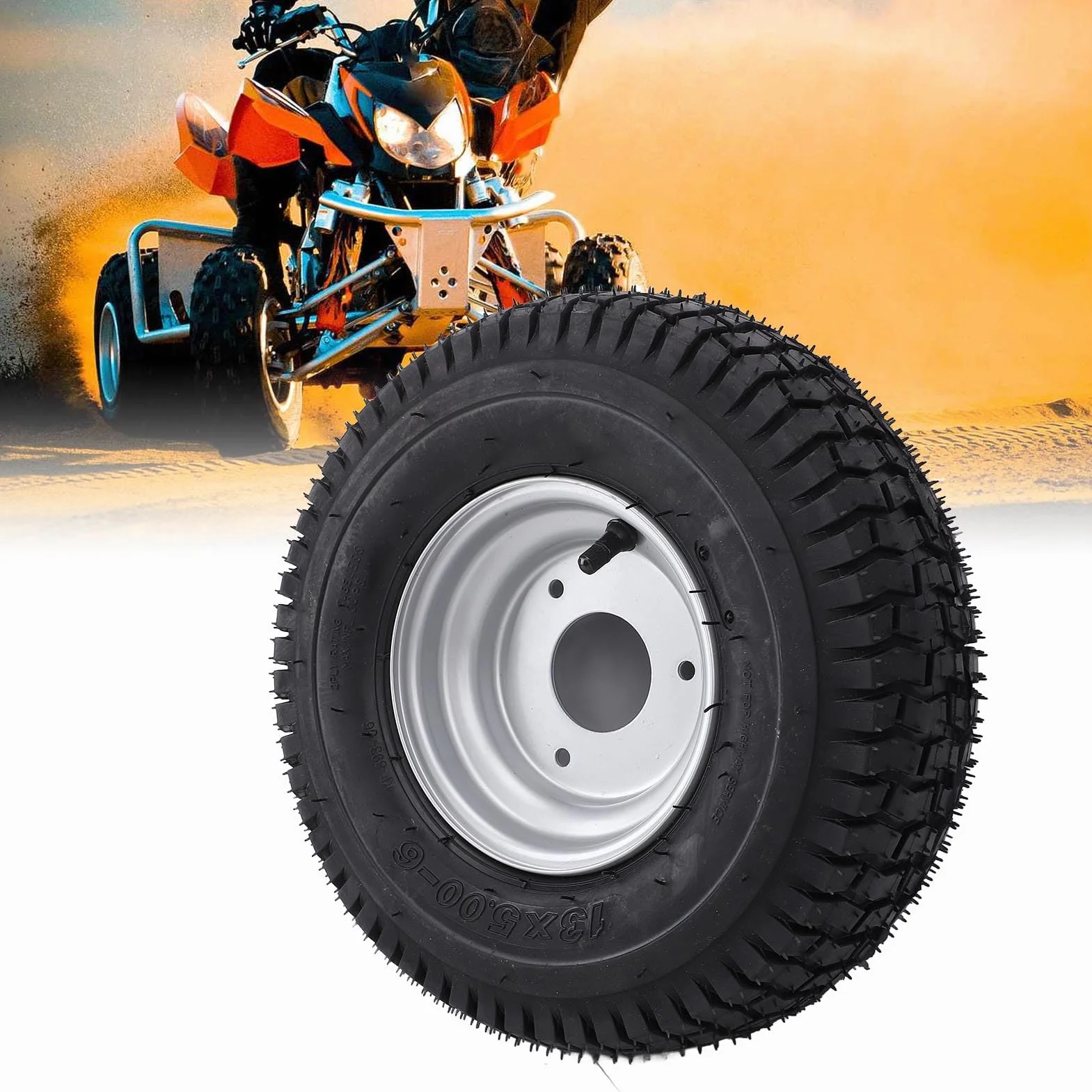 Pneumatico ATV 6 Pollici, 13x5,00-6 Pneumatico per Vuoto per ATV Quad off Road Go Kart Mini Bike Mown, 13/5,00-6 Tera di Ruota con Cerchione Si Adatta a Ruote 6 Pollici,