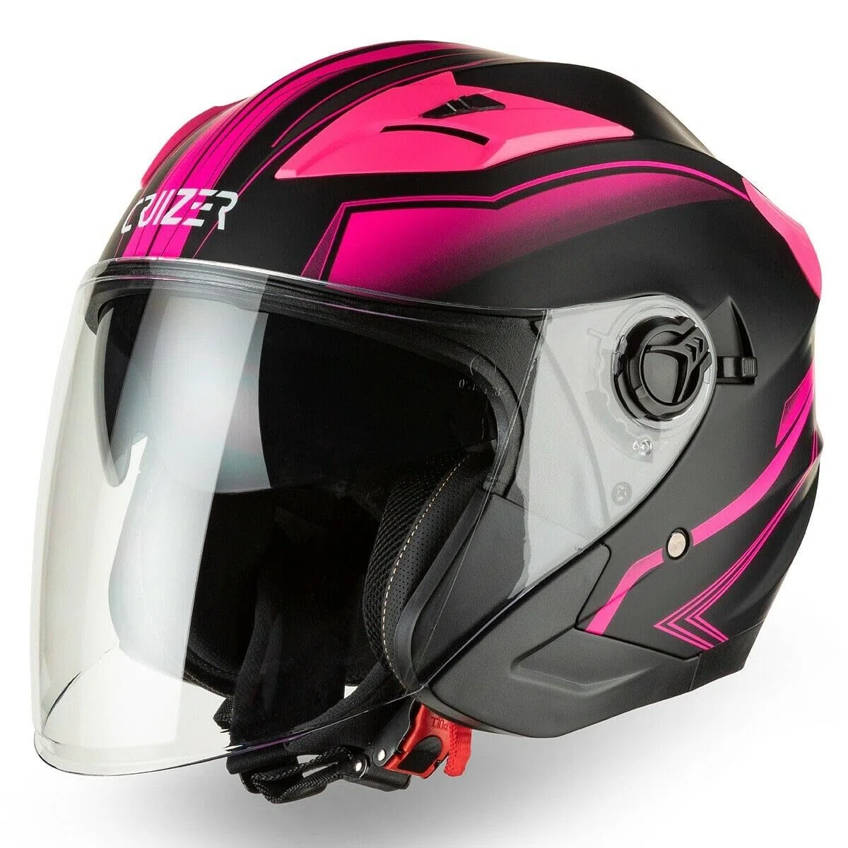 CRUIZER Casco Jet Moto Scooter Omologato Doppia Visiera Nero Opaco Rosa