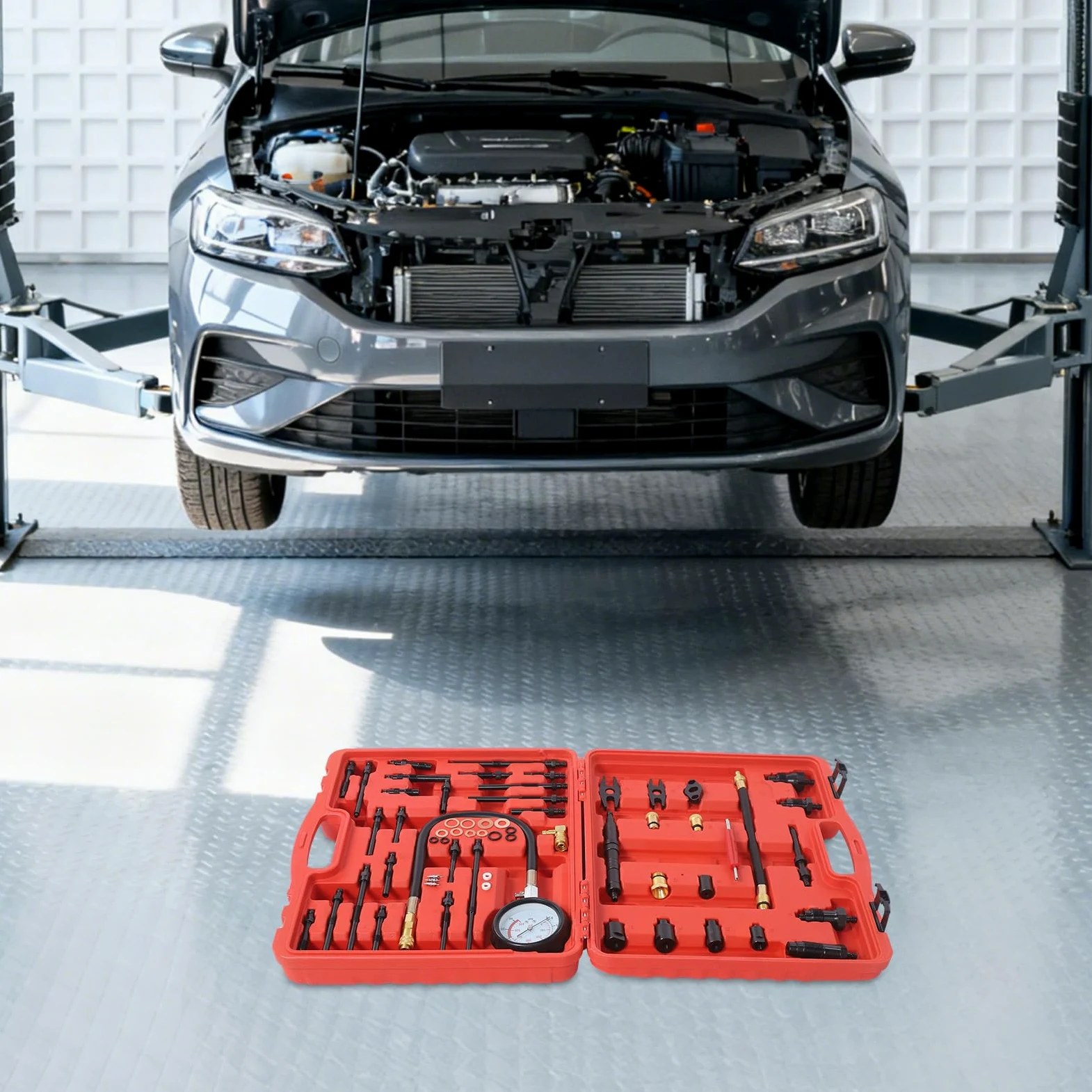 Tester di compressione benzina e diesel, tester di compressione 0-40 bar/600 psi, per auto e camion, tester di perdita di pressione, manometro per test della pressione del cilindro e diagnosi del
