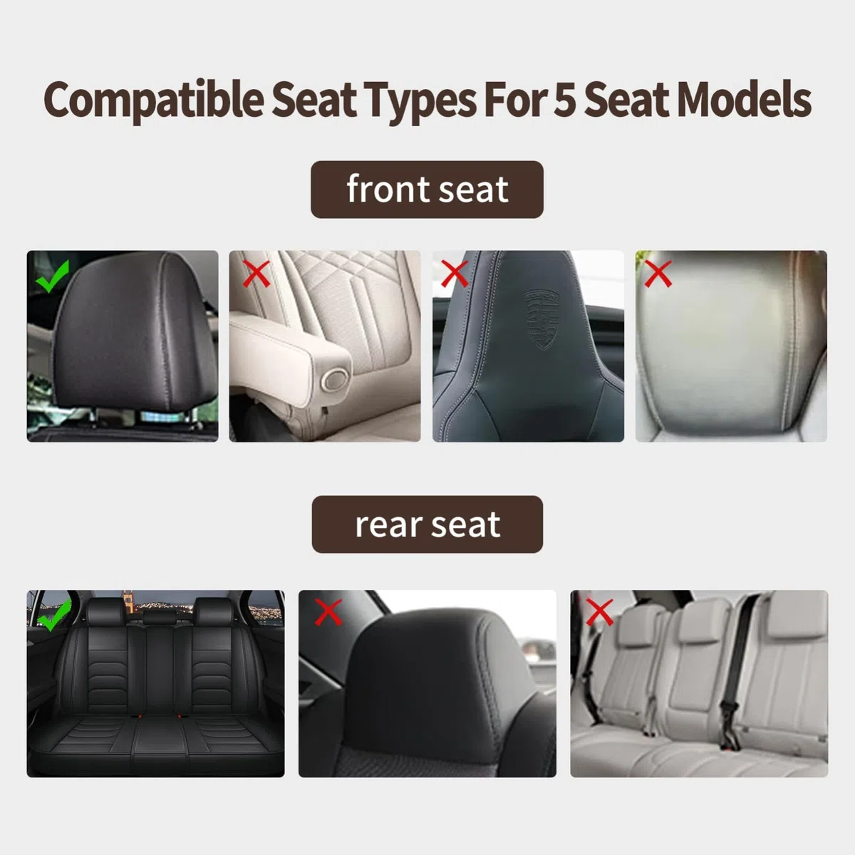 Set Coprisedili Auto Universali per Volkswage Tiguan Allspace (2018-2021),Coprisedile Seduta Anteriori e Posteriori Pelle Copri per Auto con Airbag-Marrone