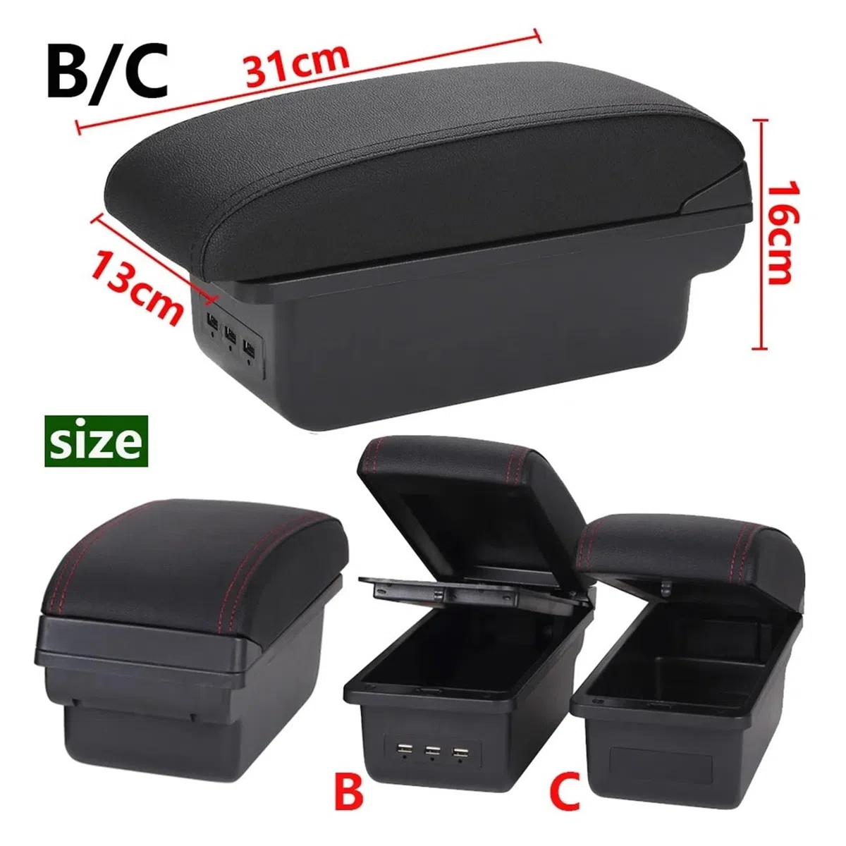 Bracciolo Per Suzuki Per Jimny JB23 JB43 1999-2013 2014 2015 2016 2017 Bracciolo Auto Parti Adattamento Bracciolo Scatola Portaoggetti Accessorio(C 1 Black red NO USB)