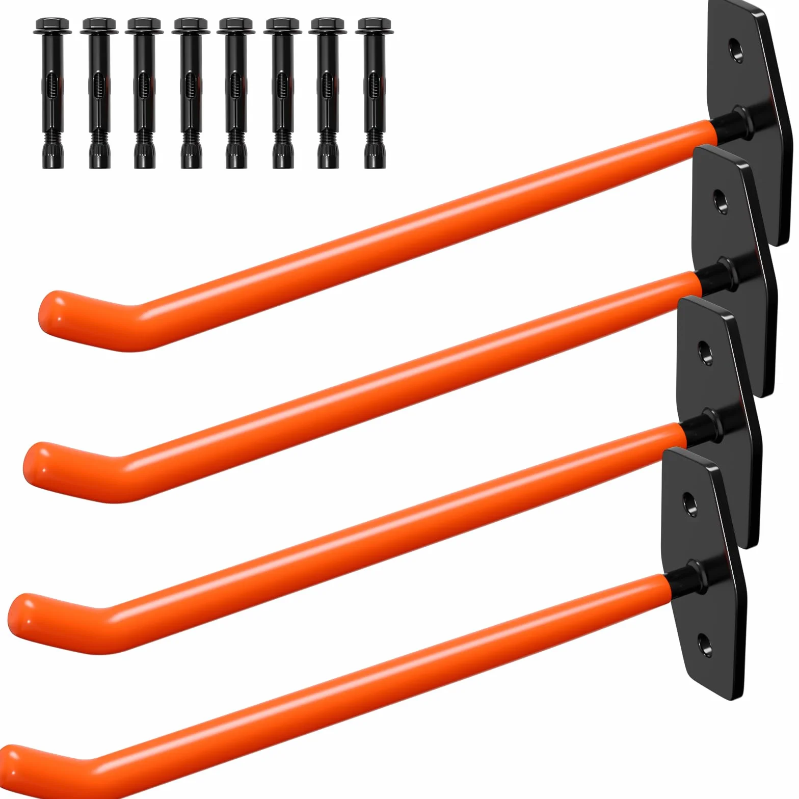 WELLGRO 4X Supporto Da Parete Per Pneumatici, Con Viti E Tasselli In Metallo, Staffa Con Rivestimento In Gomma, Circa 27 X 9 X 5 Cm, Arancione