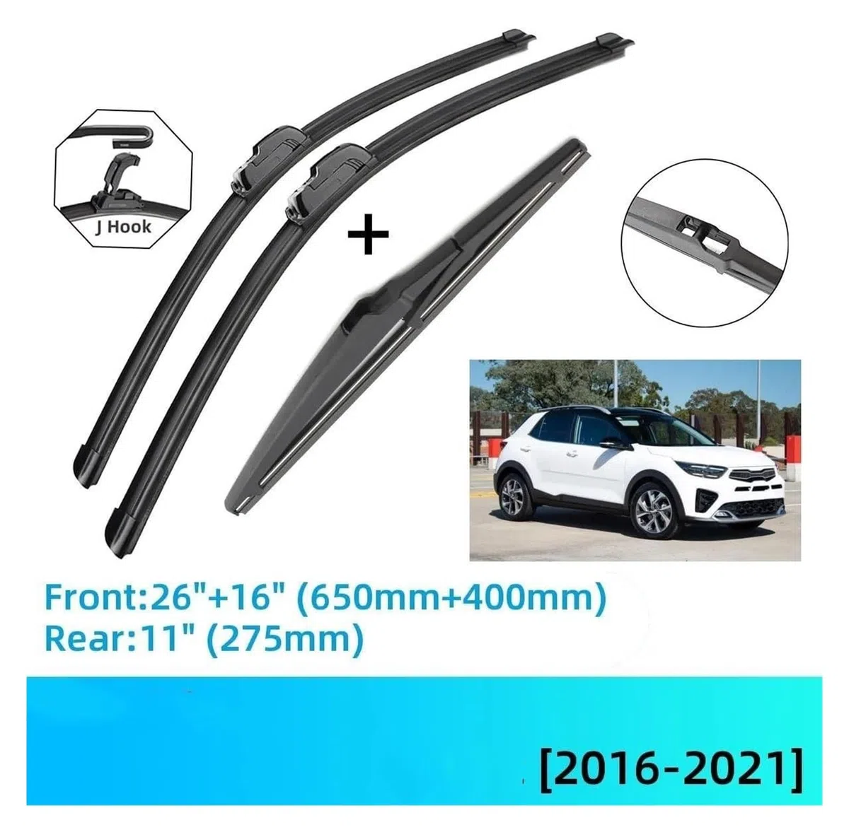 Tergilunotto Automobilistico per KIA per Stonic 2016 2017 2018 2019 2020 2021 Auto Anteriore Posteriore Spazzole Tergicristallo Spazzole JU Gancio Spazzole Tergicristallo Auto