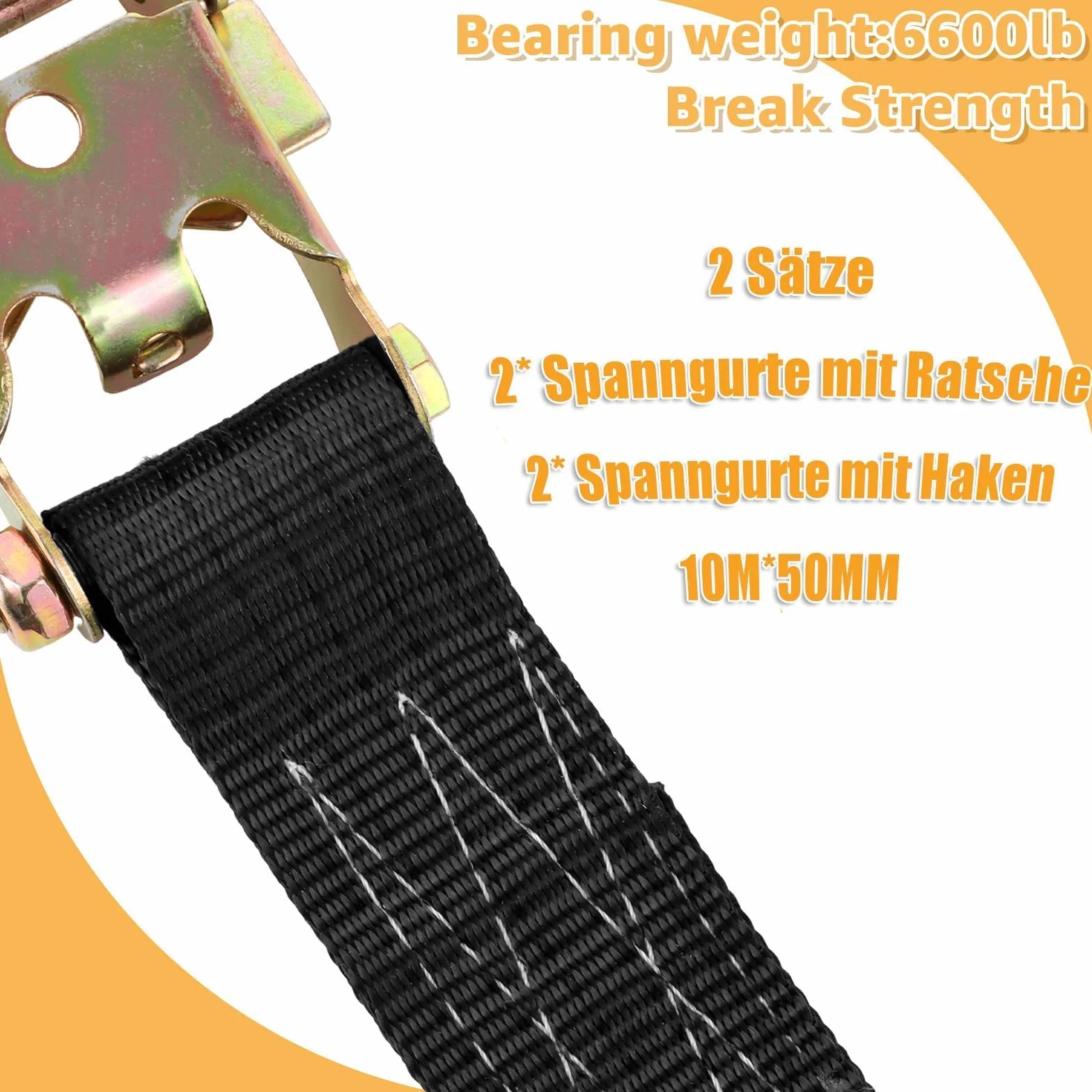 ASelected 2 Pezzi Cinghie a Cricchetto 5 cm x 10 m, Cinghia a Cricchetto in Poliestere Nera con Cricchetti e Nastro, Cinghie Fissaggio Carico per Trasporto, Rimorchio e Moto