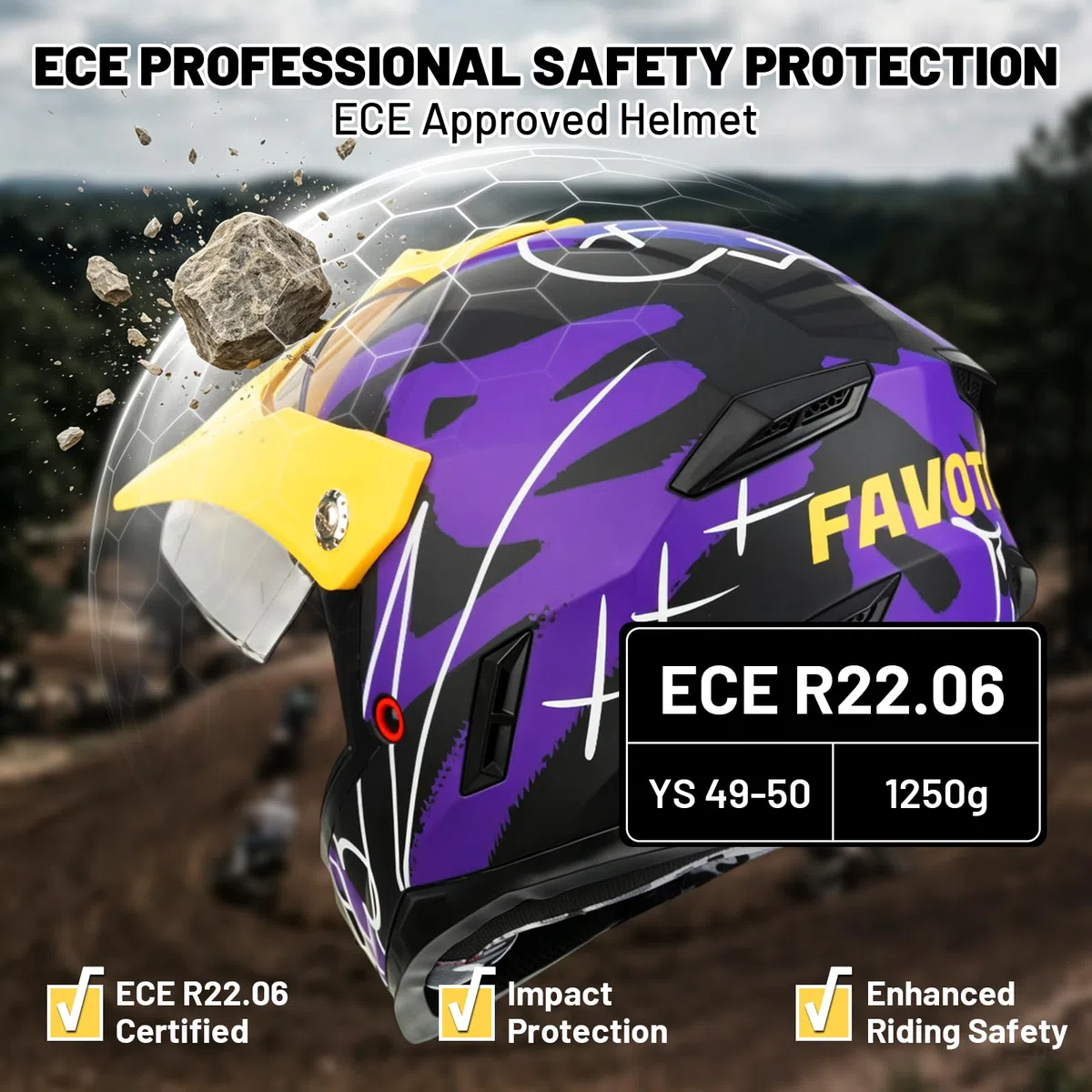 Favoto Casco da Motocross per Bambini (Occhiali Inclusi) – Leggero e Regolabile, Normativa ECE 22.06, Ideale per Cross MX e Enduro, Rosso-Nero S (49–50 cm)