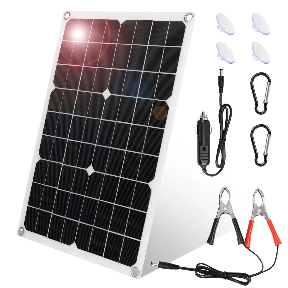 18W Pannello Solare Caricatore di Mantenimento 2-Port USB, Carica Batteria per Auto, Alimentazione di Emergenza a Pannello Solari Portatile con Adattatore a Coccodrillo per Camion, Moto