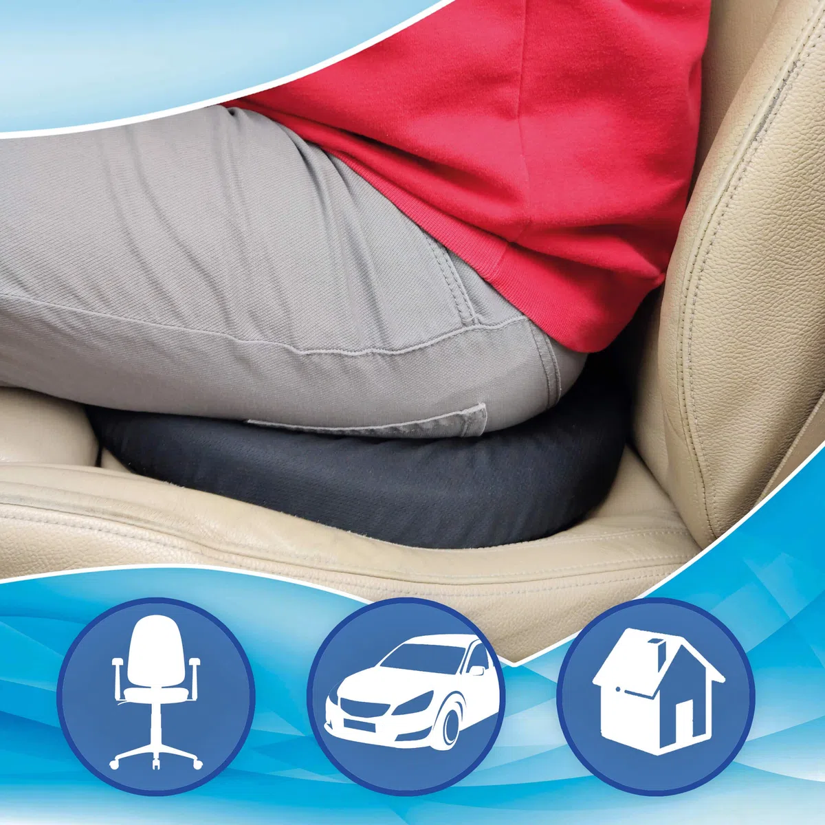 S SUMEX RK19009 - Cuscino rotondo girevole a 360 gradi, con gel e memory foam per auto, ufficio e tutti i tipi di sedili,