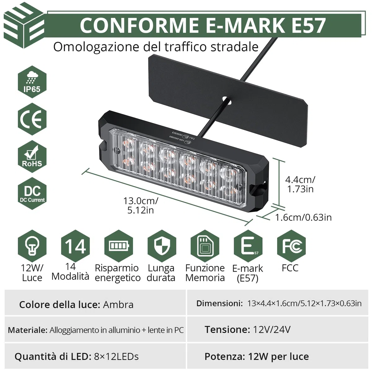 EYPINS 8 x 12 LED Luci di Avvertimento di Emergenza 12V/24V,14 Modalità Lampeggiante,Impermeabile IP65,Luce Lampeggiante per Trattore Auto Camion