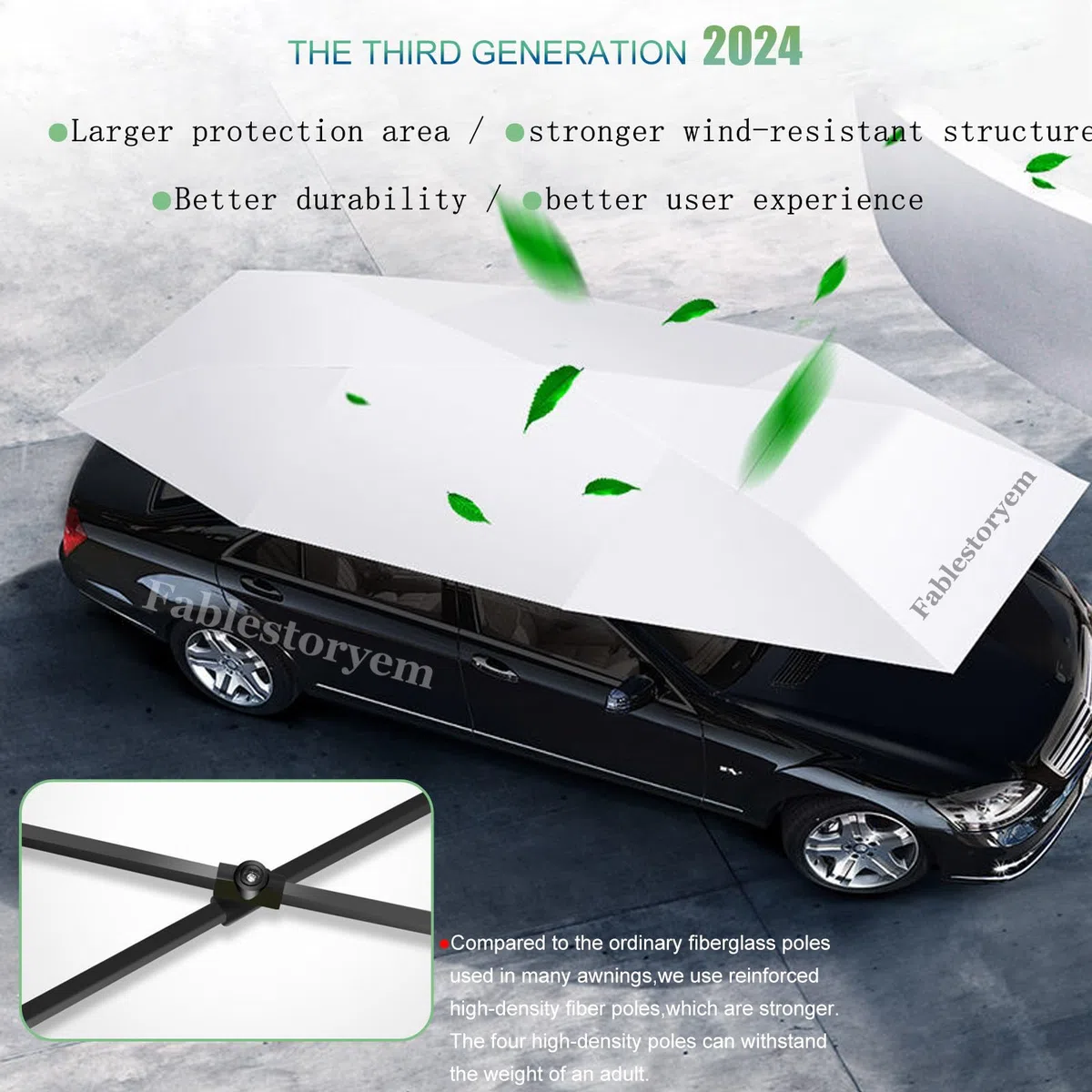 Ombrello Parasole Completamente Automatico per Auto, Parasole Pieghevole Elettrico per SUV con Isolamento Termico Telescopico, Telecomando Automatico, Uso Esterno,Silver gray-4.8m/189''