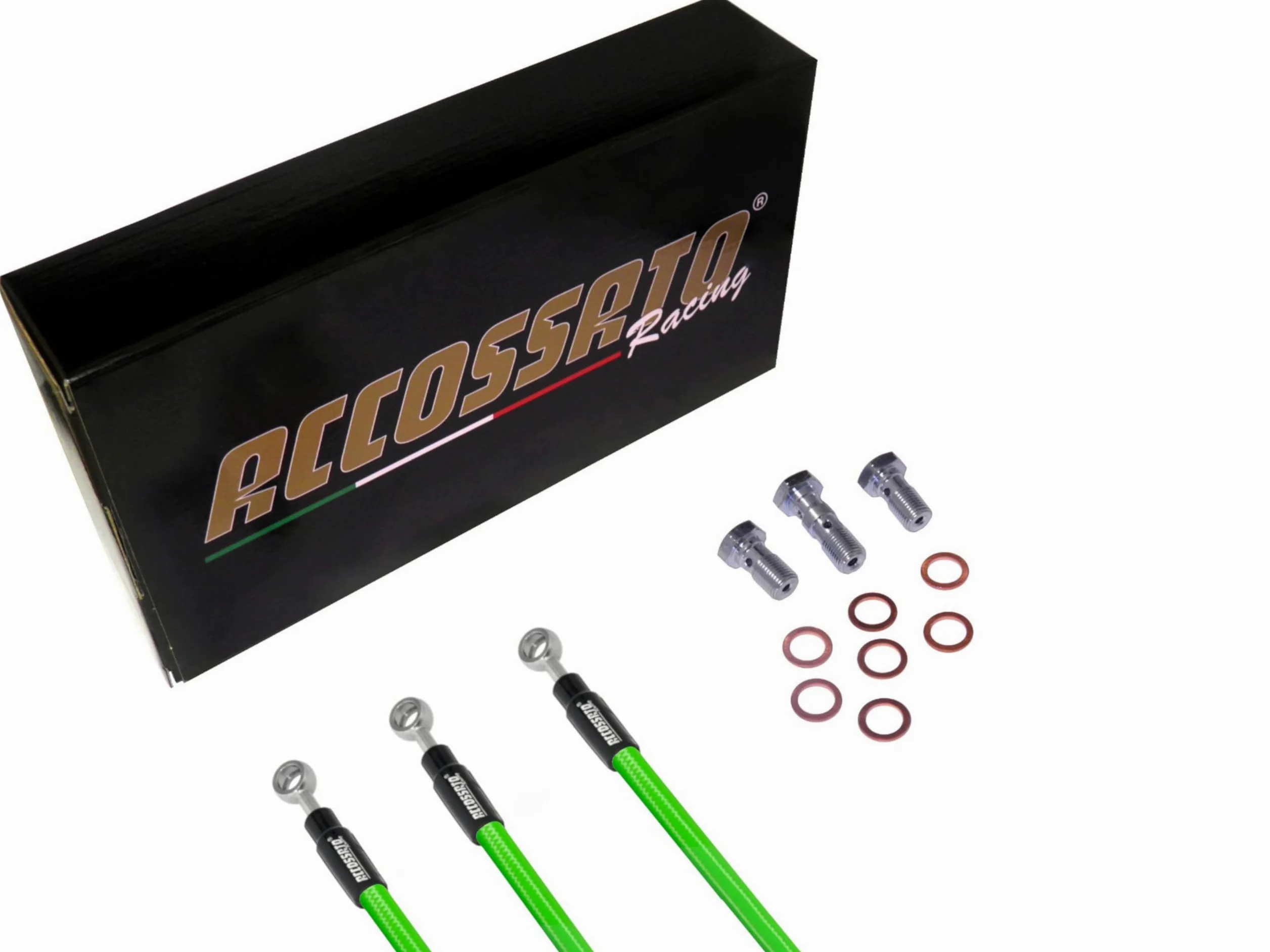 ACCOSSATO Kit Completo Tubi Freno Verdi Moto Kawasaki - Ninja 250R (2008-2012), Layout S, Numero Tubi: 2