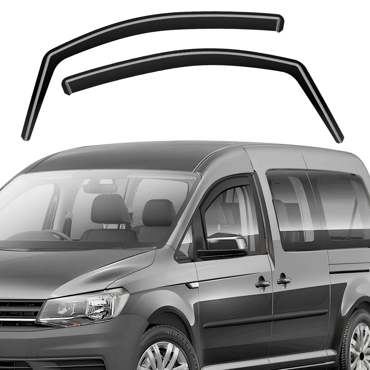 GEARMONSTER Deflettori per finestrini auto per VW Caddy 2005-2018, protezione dalla pioggia, deflettori integrati, deflettore del vento integrato, confezione da 2, nero