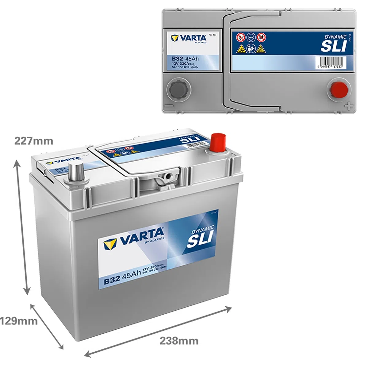 VARTA Automotive DYNAMIC SLI (B32) 12V 45Ah 330A - Batteria auto al piombo-acido per veicoli standard senza start-stop - Batteria di avviamento per fabbisogno energetico base - senza manutenzione