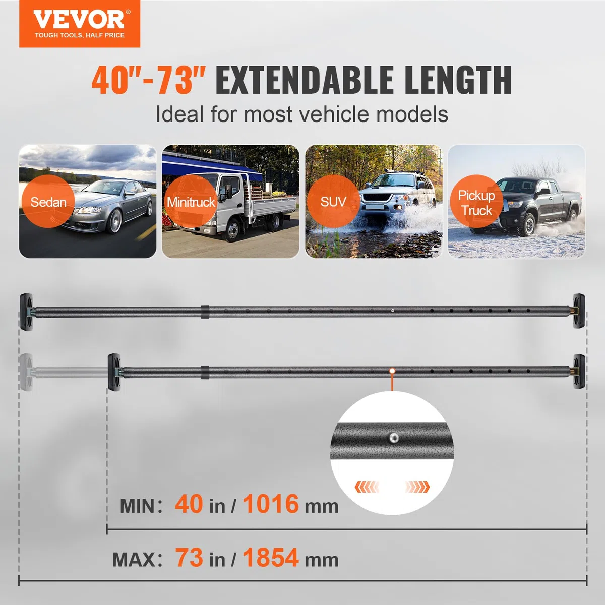 VEVOR Barra di carico, regolabile da 101,6 cm a 185,4 cm, barra stabilizzatrice per carichi pesanti in acciaio con capacità di 99,8 kg, barra di carico per camion pickup, SUV