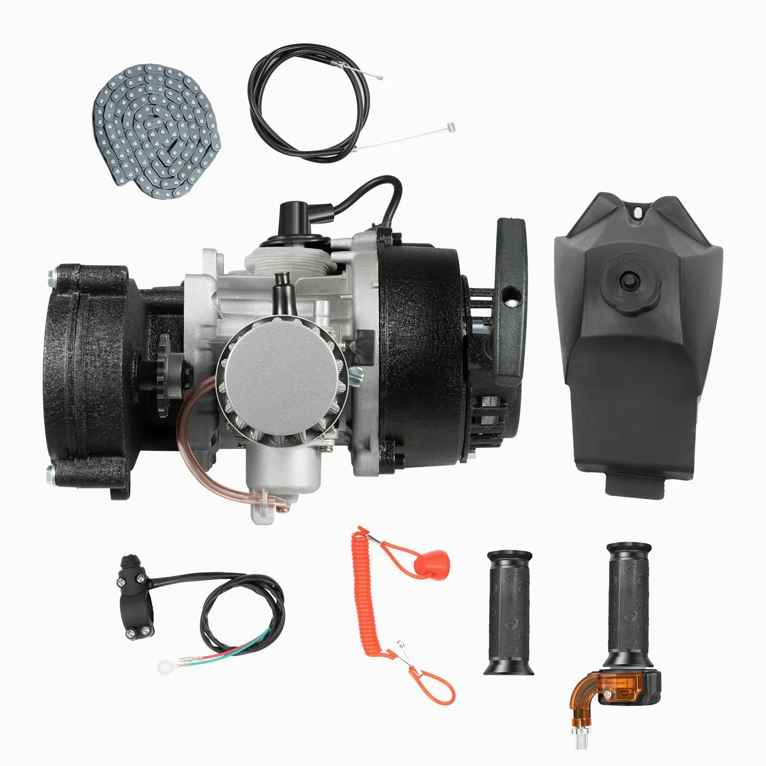 Motore 2 tempi 49 cc Pocket Bike con raffreddamento ad aria e carburatore, motore monocilindrico a benzina con avviamento a fune, potente kit motore per veicoli fuoristrada e scooter