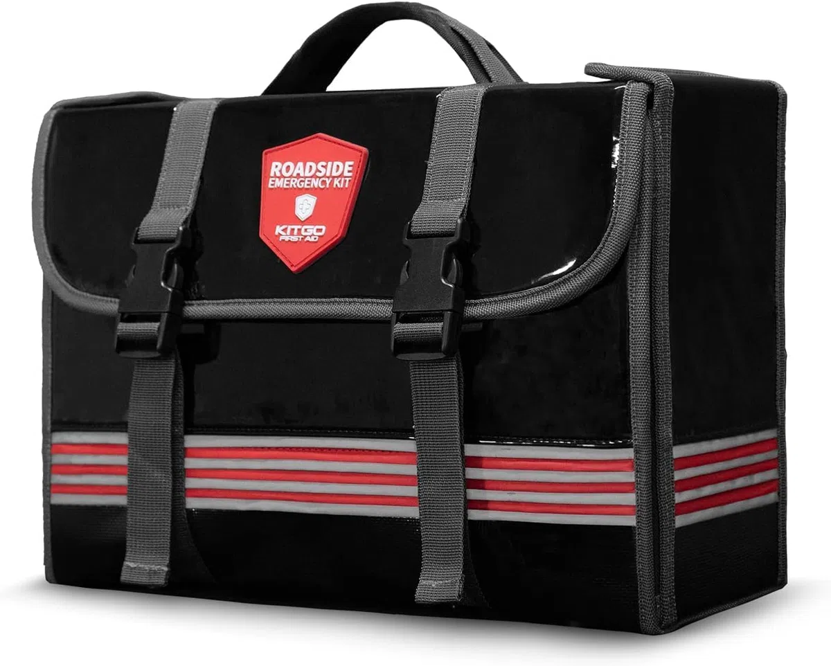 Kit di emergenza per auto (126 pezzi), regalo per padre, donne, amici, assistenza stradale di alta qualità, con cavi di avviamento, fune di traino, kit di sicurezza ideale in