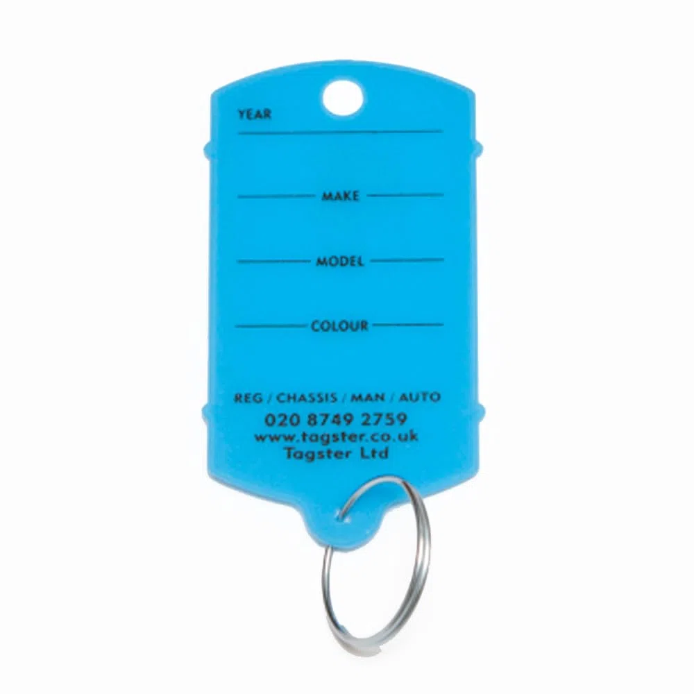 Tagster 200 portachiavi auto con etichetta in plastica, con anello in metallo (blu)