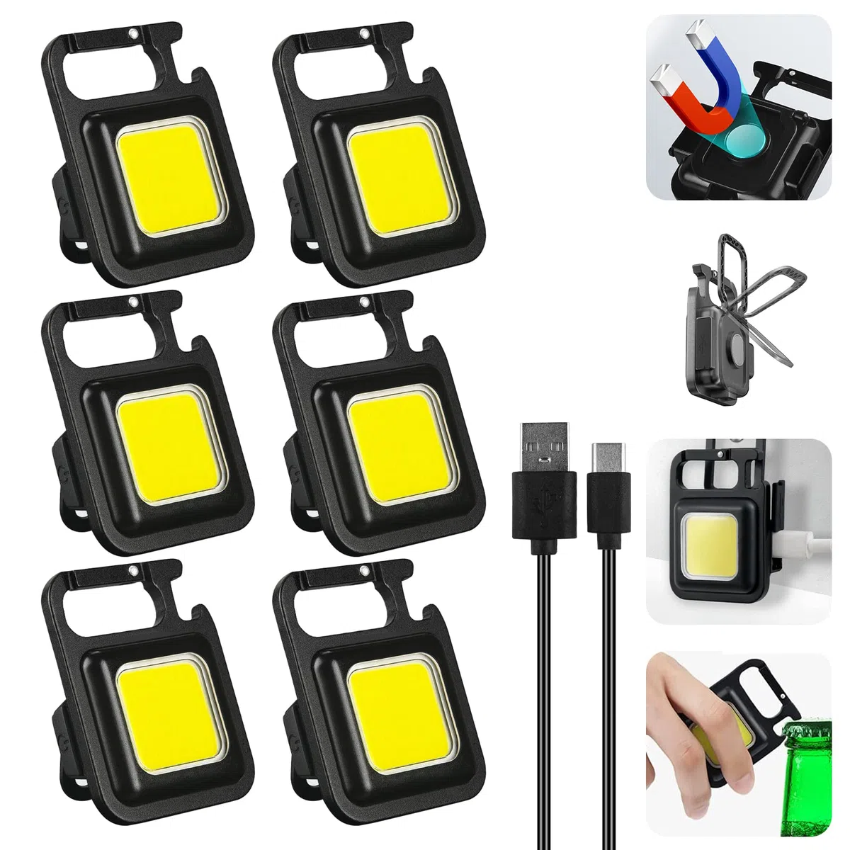 Nizirioo Mini Led Lampada da Lavoro: Nizirioo 6 Pezzi Impermeabili 800 Lumen Luce Meccanica Magnetica Portatile con Ricarica Usb Torcia Cob per Campeggio Riparazione di Emergenza