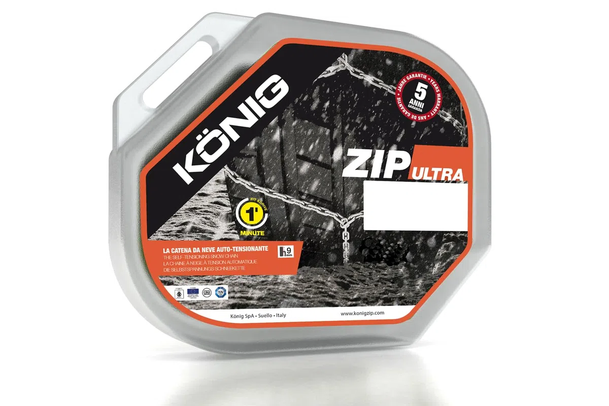 KÖNIG Catene da Neve Zip Ultra 9 gr. 80 per Auto, Maglie da 9 mm Autotensionanti per Pneumatici 205/70/13, Trazione su Ghiaccio e Neve con Omologazione ÖNORM V5117