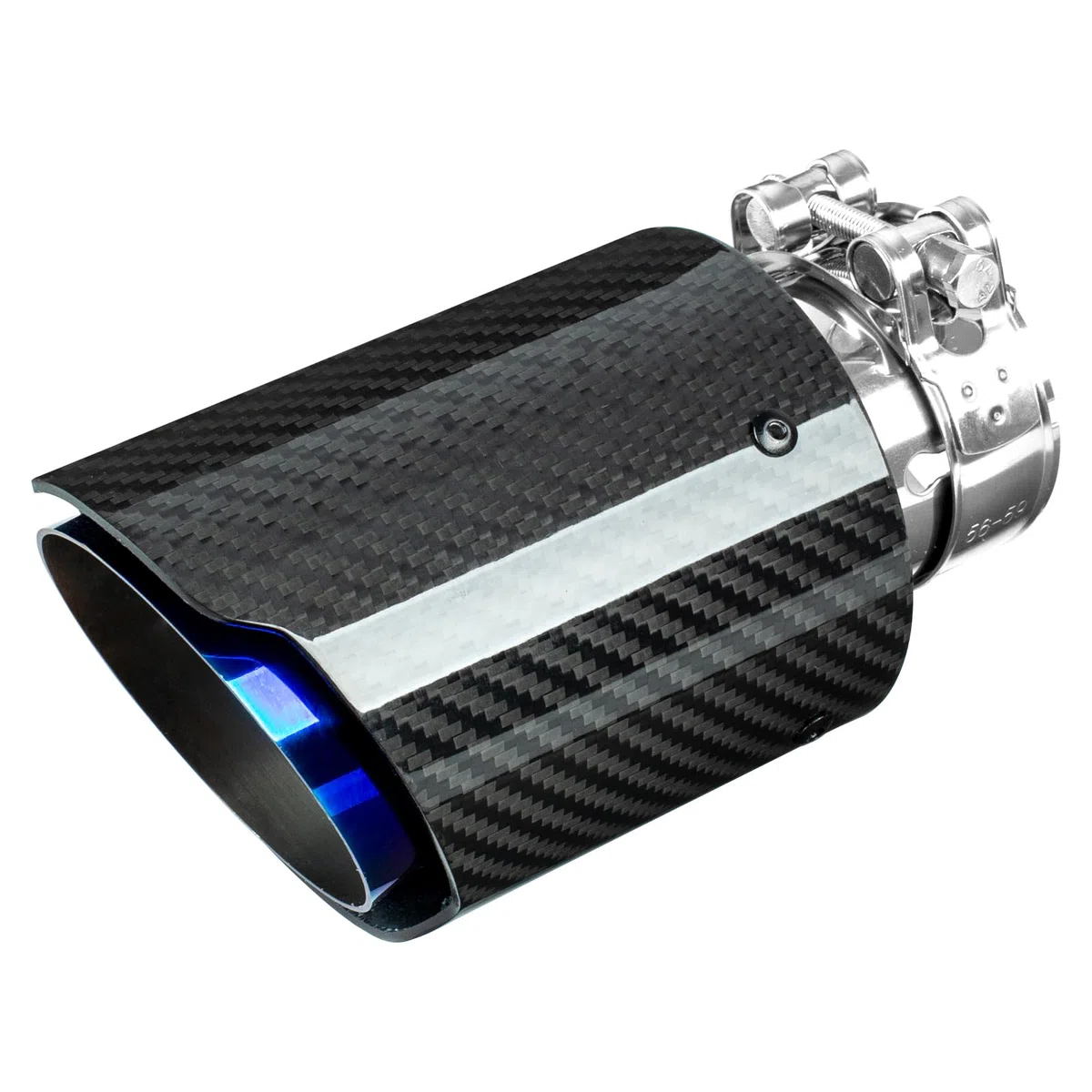 Catekro 54mm Terminale Scarico Auto Universale, Uscita Scarico, Blu Nero | in Acciaio Inox 304 & Fibra di Carbonio Tubo Terminale Marmitta Sportivo Fissare con Bulloni Chiave Inclusa