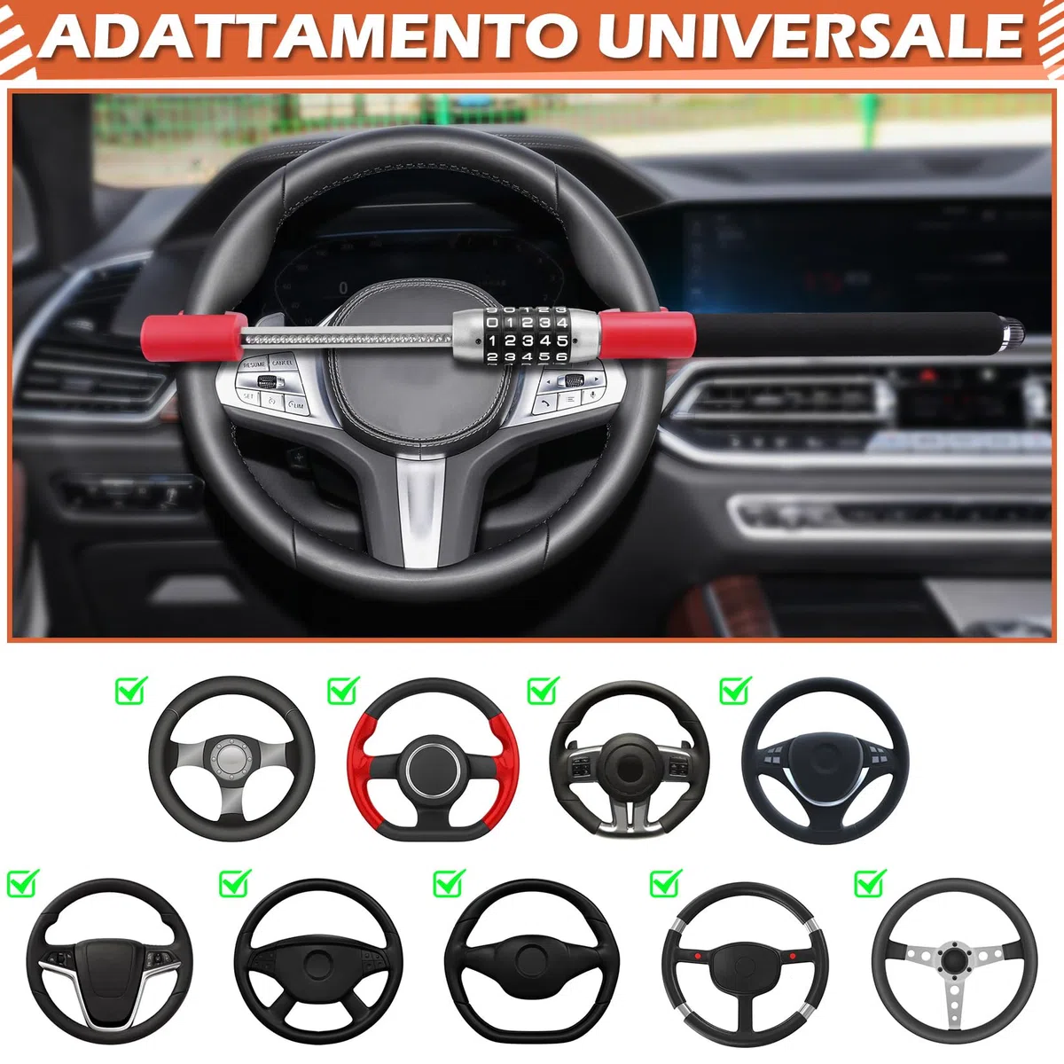 Tevlaphee Antifurto Auto Blocca Sterzo Automobile Bloccasterzo Auto Universale Sicurezza (Rosso)