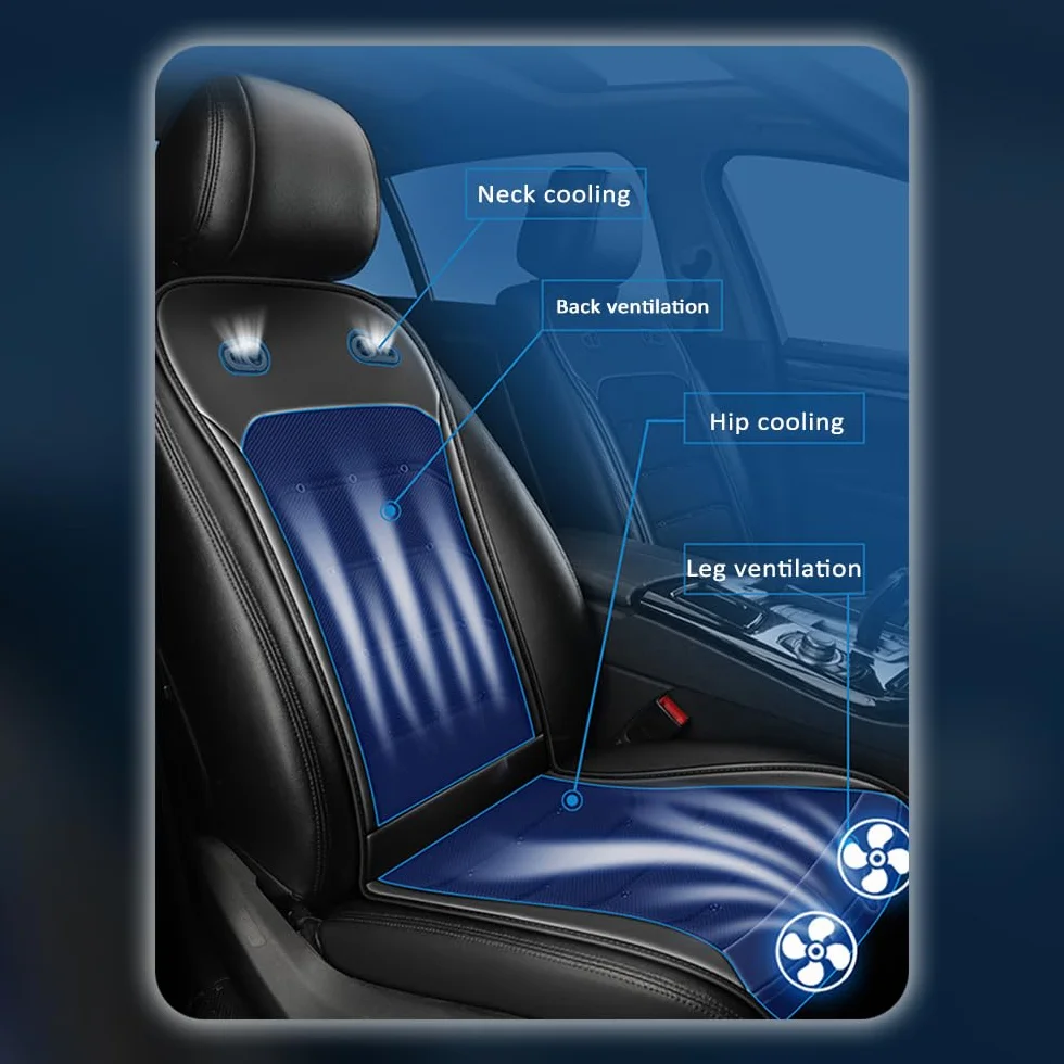 Shkalacar coprisedile raffreddante Universale Auto, Cuscino per Sedile Auto per Sedile Anteriore 12V/24V con ventole Intelligenti Cuscino per Sedile ventilato Traspirante Estivo