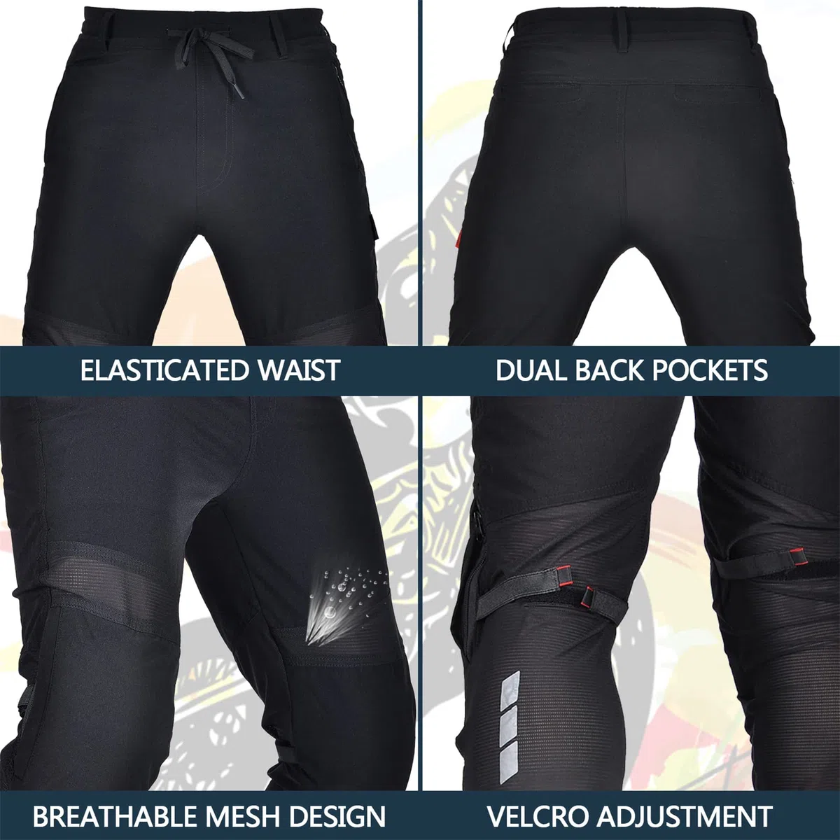 Pantaloni da moto estivi per uomo e donna, tuta da armatura da moto anti-caduta traspirante a due vie,da moto da uomo con protezione (Black,XL)