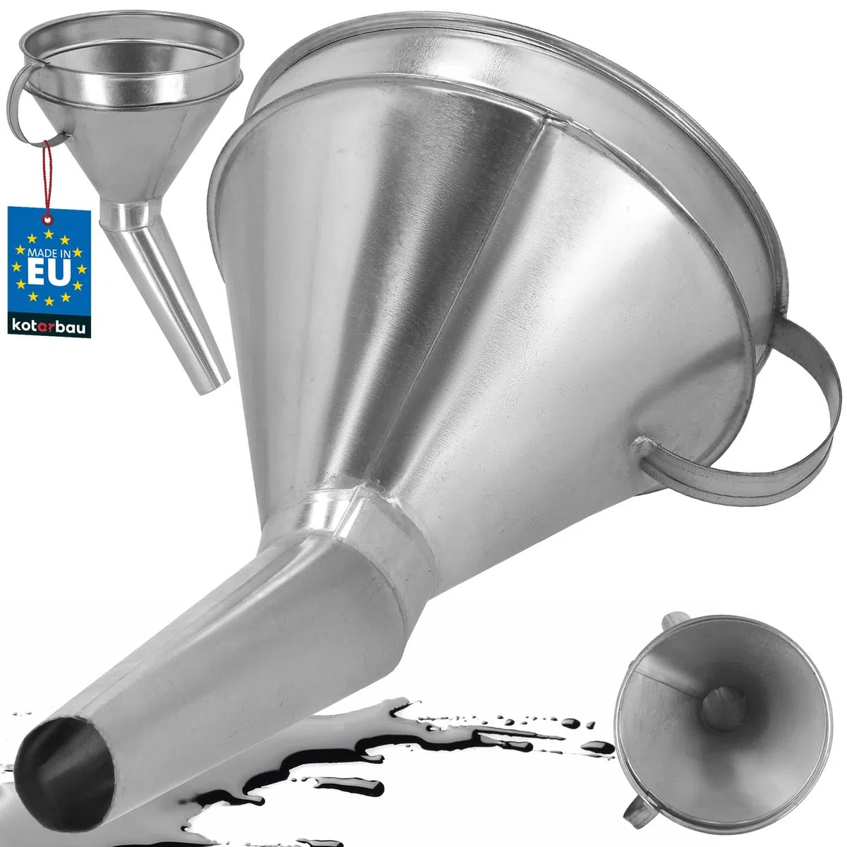 KOTARBAU® Imbuto a benzina metallico diagonale con maniglia di riempimento Imbuto Benzina grande con colino olio Auto 170 mm