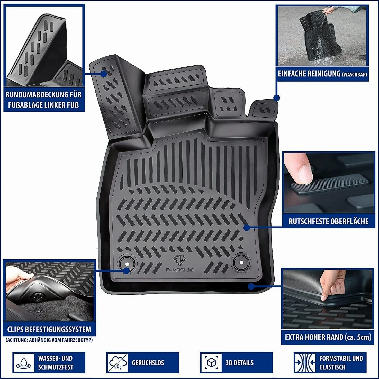ELMASLINE 3D Tappetini Gomma e Vasca Baule per Pianale di carico superiore (regolabile) per VW TIGUAN 3 (2023-2025) | Tappetini Auto | Vasca per il bagagliaio | Accessori auto