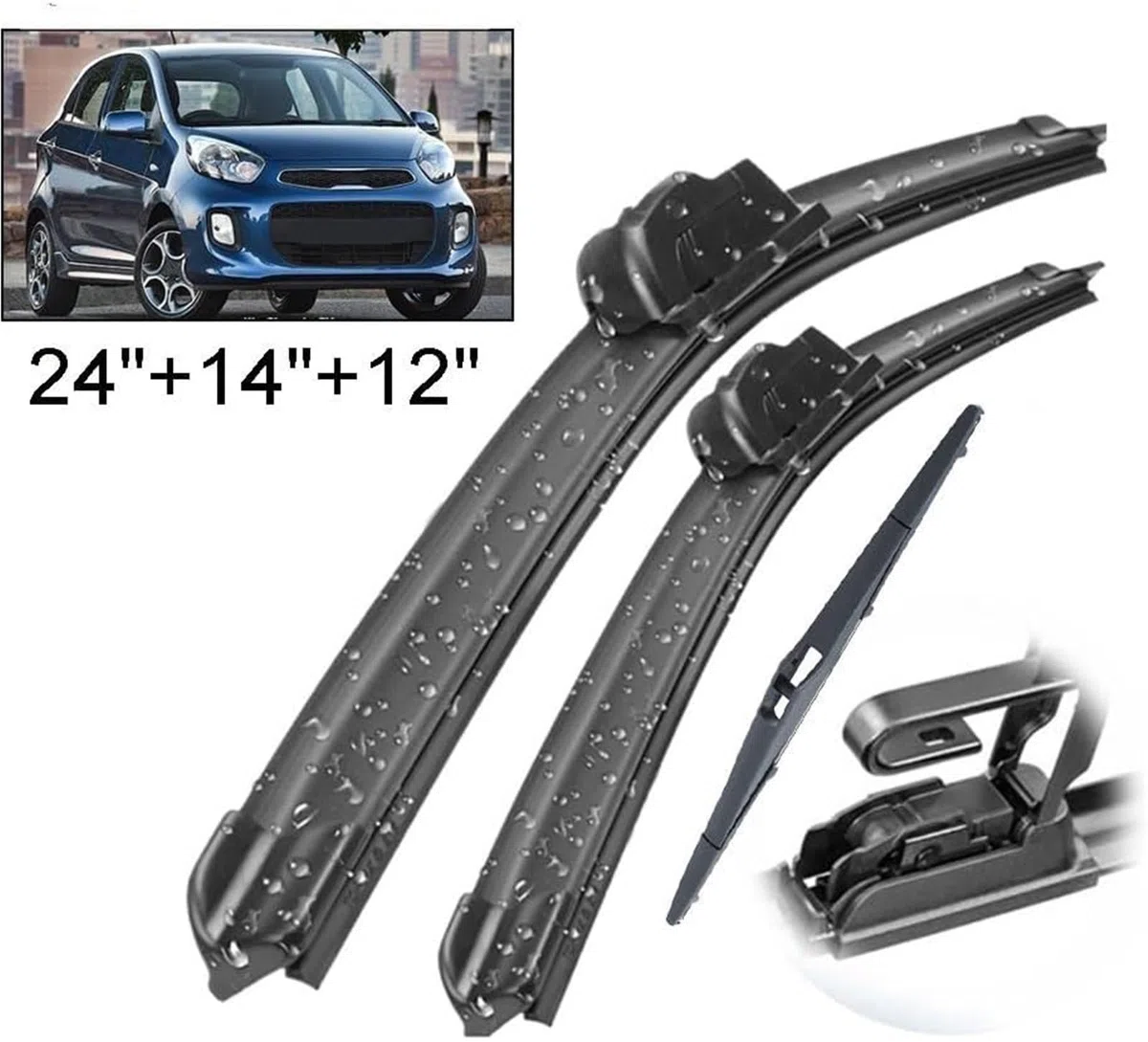 Spazzole tergicristallo per auto Kit spazzole tergicristallo anteriori e posteriori per Kia per Picanto Spazzole per parabrezza finestrini