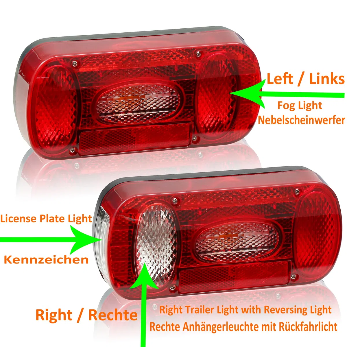 Kit Luci Posteriori per Rimorchio 12v,E4 7Funzioni 2pcs Alogene Fanale Posteriori Rimorchio, Fanali Posteriori 12v con Fendinebbia Luce di Retromarcia Impermeabile Caravan Lampa per Furgoni