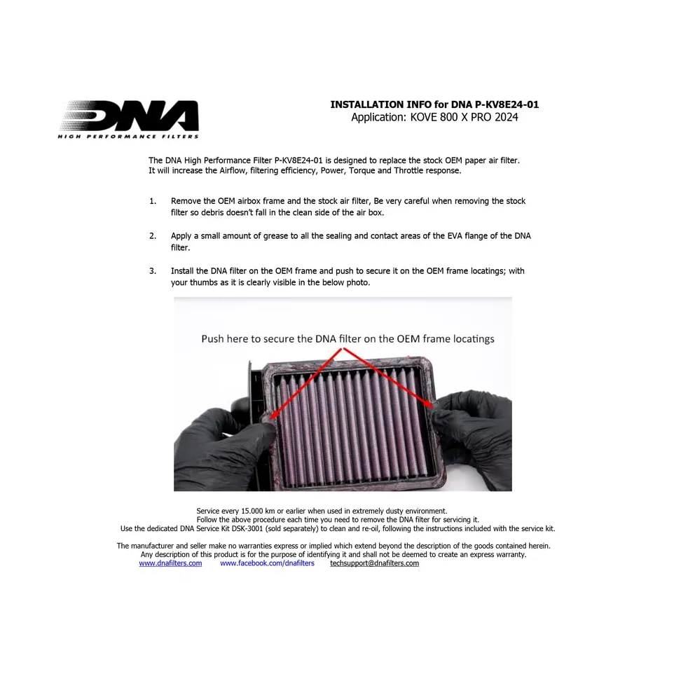 DNA Filtro Aria ad Alte Prestazioni Compatibile con Kove 800 X Pro (24-25) con Efficienza di Filtrazione 98-99% e Flusso d'Aria Aumentato del 61,80% PN: P-KV8E24-01