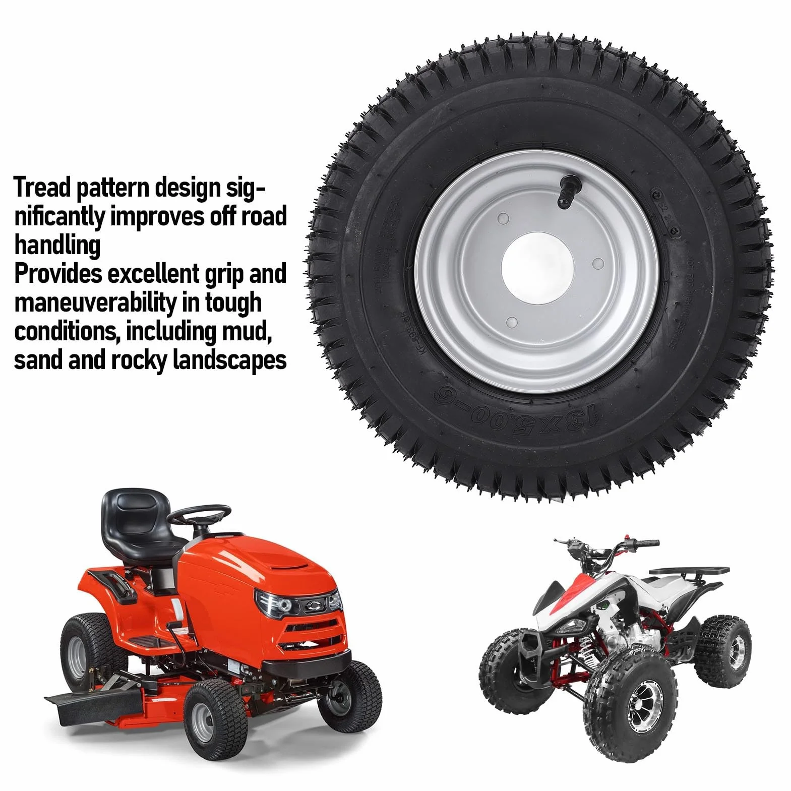 Pneumatico ATV 6 Pollici, 13x5,00-6 Pneumatico per Vuoto per ATV Quad off Road Go Kart Mini Bike Mown, 13/5,00-6 Tera di Ruota con Cerchione Si Adatta a Ruote 6 Pollici,