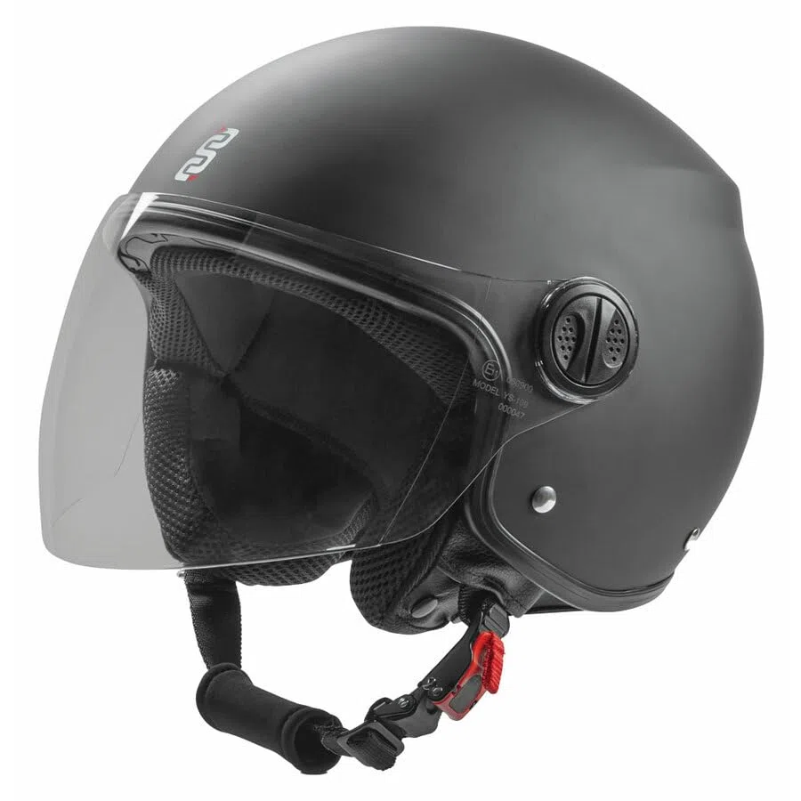 OJ Aria - Casco Jet Moto con Visiera – Casco Aperto Leggero e Confortevole con Sistema di Ventilazione, Interni Rimovibili e Chiusura Sicura, Ideale per Scooter e Uso Urbano