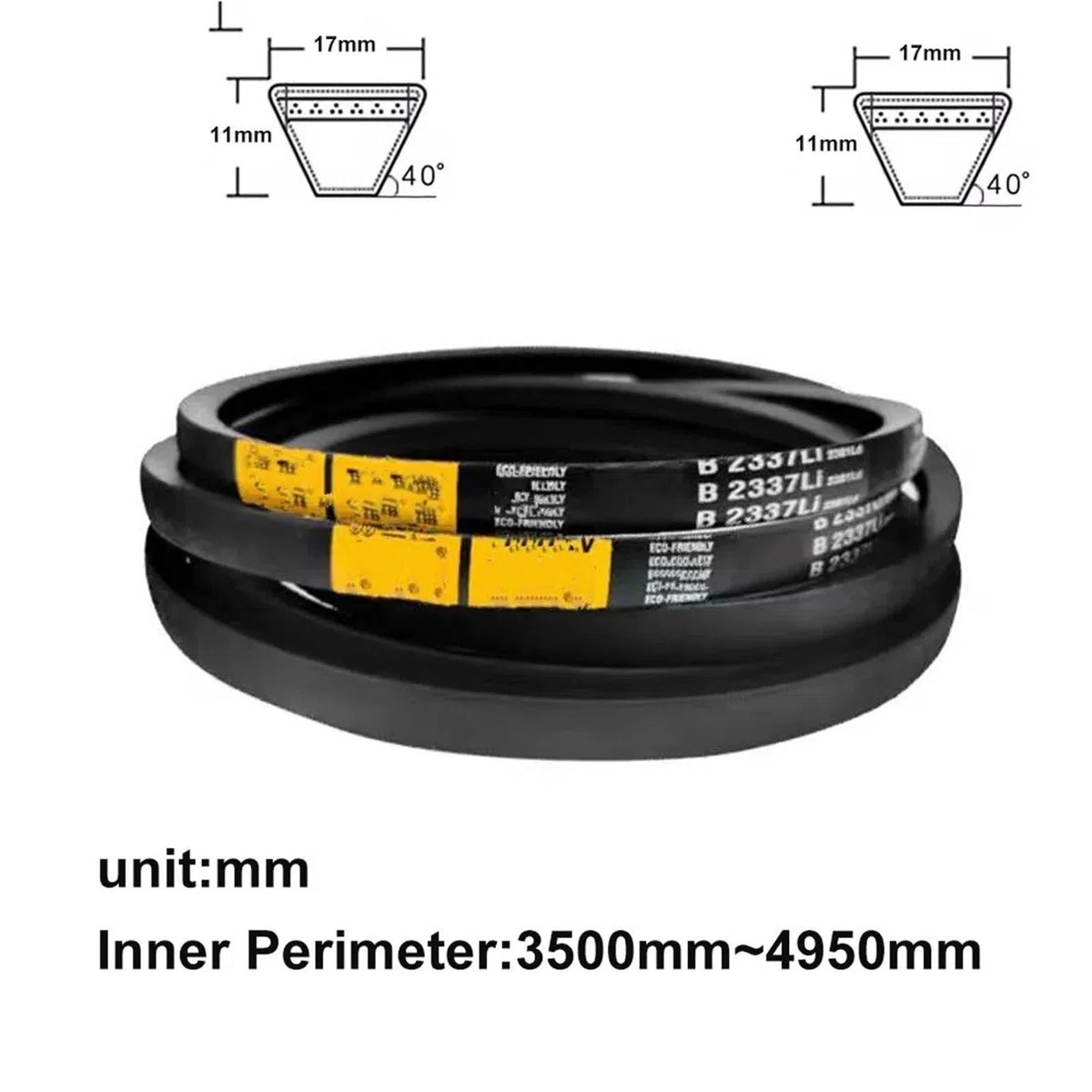 Gomma Cinghia Sincrona Cinghia Trapezoidale Sezione B, Metrica, Da B-3500 A B-4950, Cinghie Di Trasmissione Triangolari Per Auto/tosaerba, Larghezza 17 Mm X 11 Mm(Li 3600mm)
