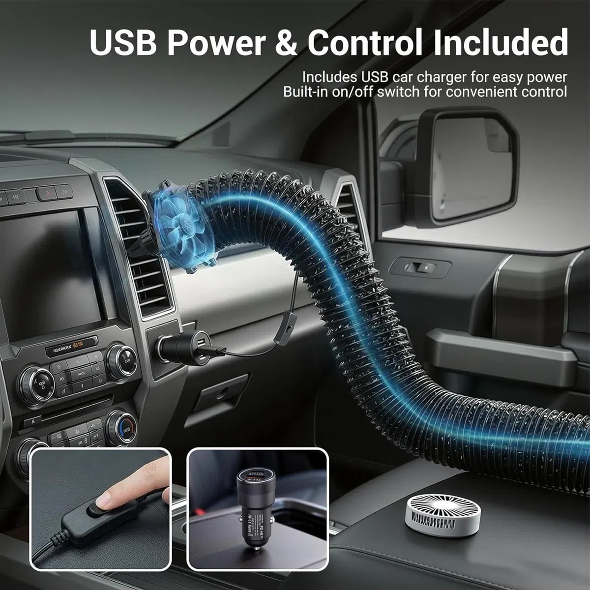 Tubo Condizionatore Portatile, 3 M Prolunga Per Uscita Aria Condizionata Auto, Per Sedile Posteriore, Con Ventilatore USB A Flusso D'aria, Resistente Al Calore, Per Berline, Pick-up, Furgoni, Camper