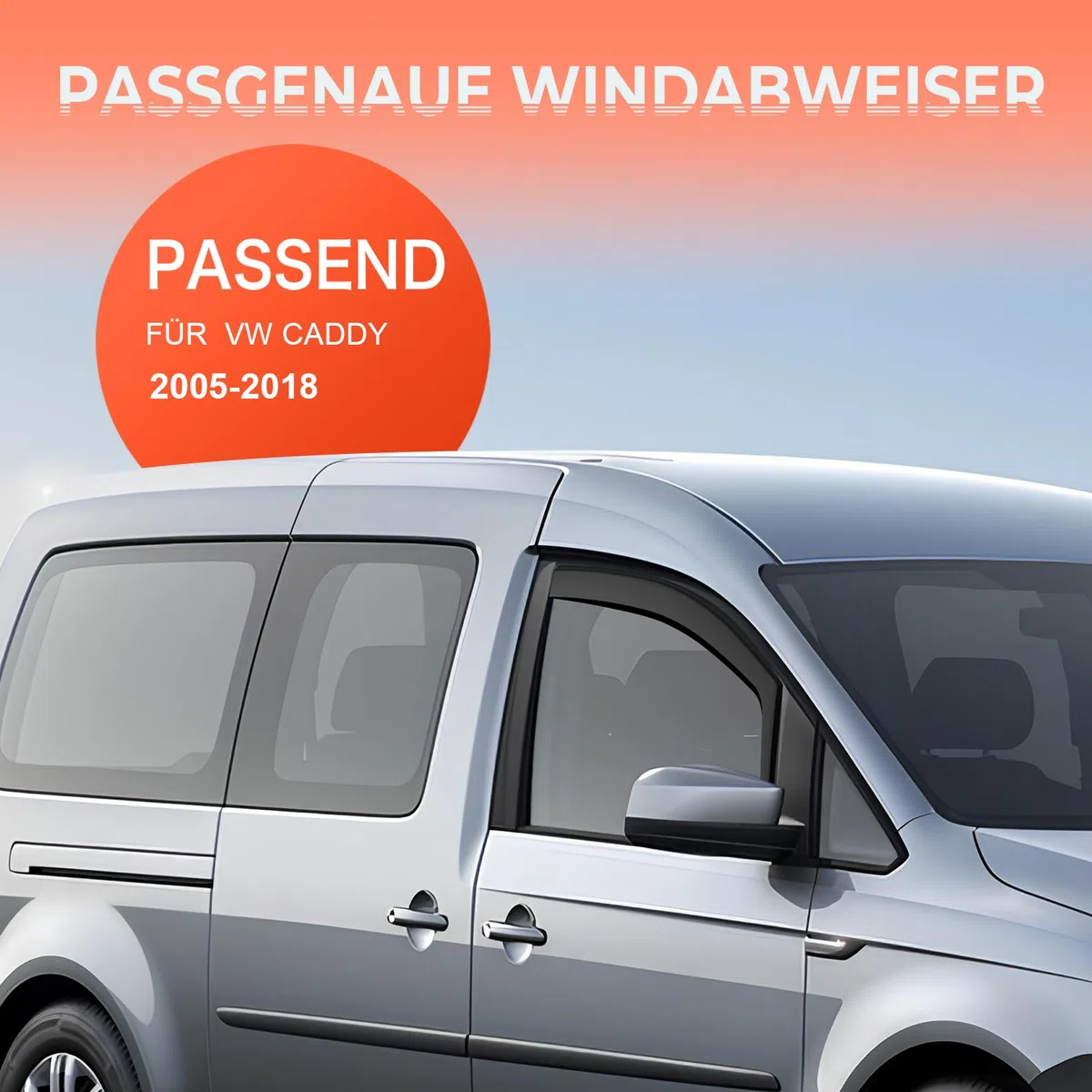 GEARMONSTER Deflettori per finestrini auto per VW Caddy 2005-2018, protezione dalla pioggia, deflettori integrati, deflettore del vento integrato, confezione da 2, nero