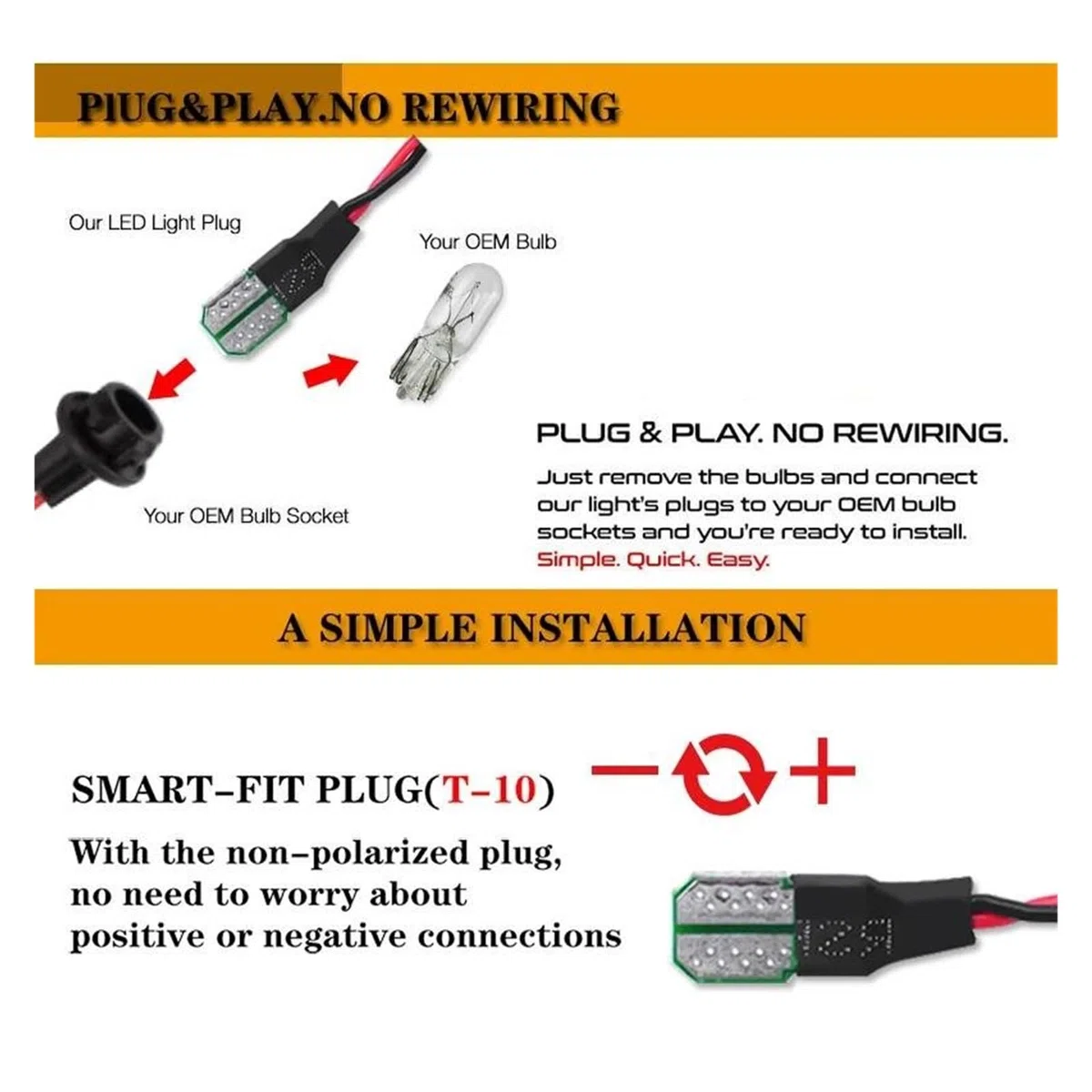 Generico Frecce Laterali Luce posizione laterale T10 LED ambra/rossa per A7 S7 RS7 2012-2018 Indicatori di direzione DRL Lampade laterali Luci Led(4pc Amber Red)