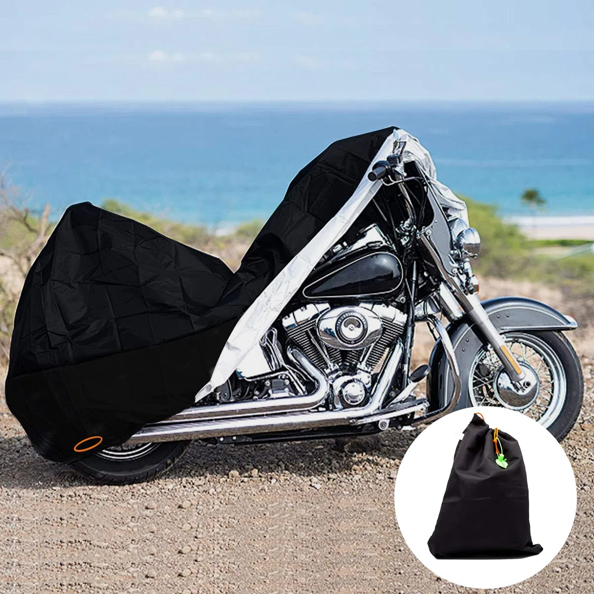 300D Telo Moto Coprimoto, Addensare Telo Impermeabile Esterno per Moto/Scooter, esterno Telone Moto con 4 Strisce Riflettenti e 2 fori di bloccaggio 295 * 110 * 140cm