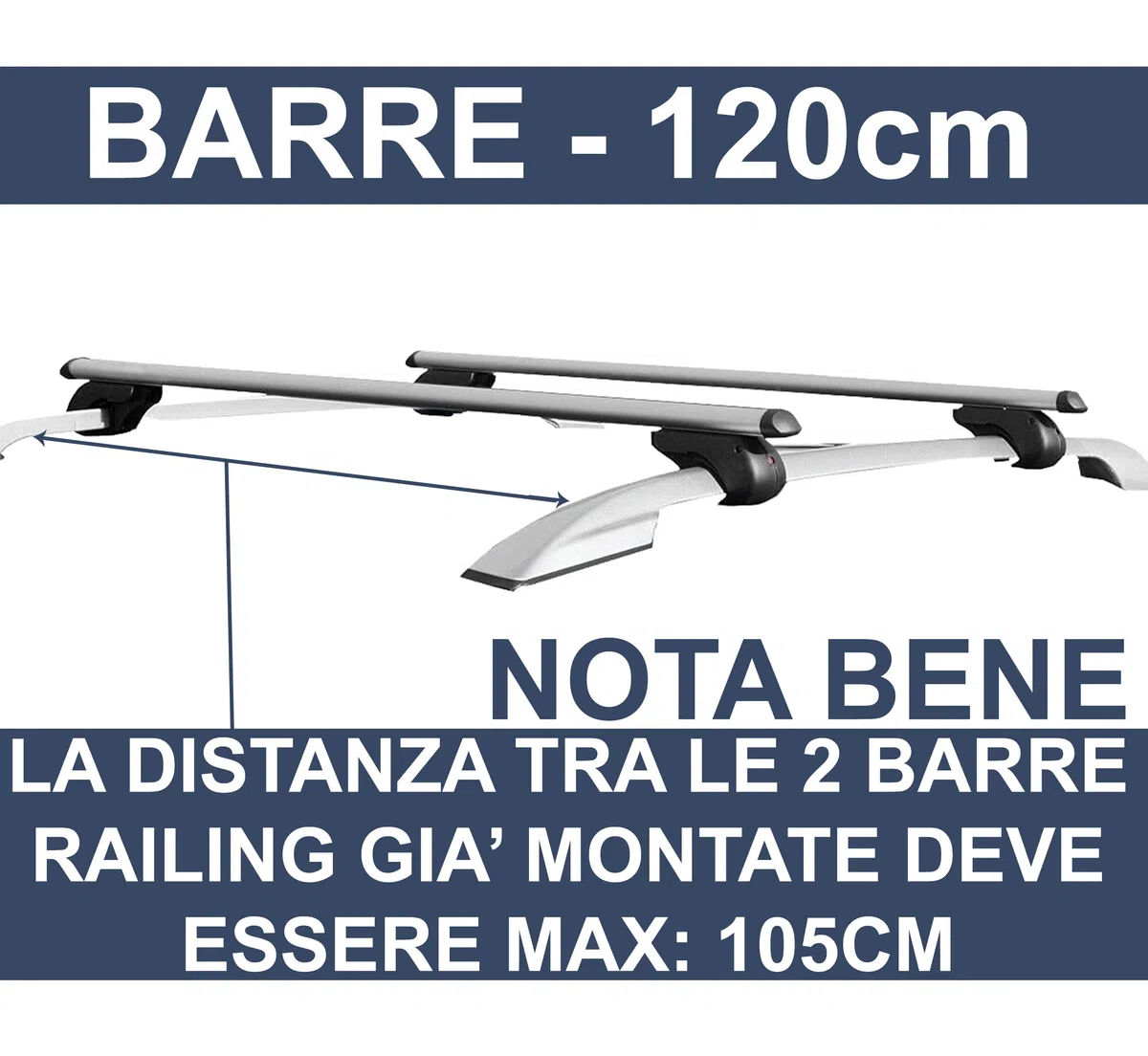 Auto Accessori Lupex - Barre portapacchi universali da 120 cm per tettuccio auto, con serratura antifurto, per binari rialzati con larghezza fino a 105cm - Conf da 2 pezzi, Grigio