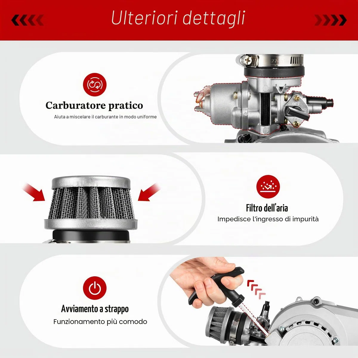 Pullstart Engine Motor Kit 49cc 2 Tempi Motore con Catena 25H 136L Serbatoio Carburante per Mini Dirt Bike, Pocket ATV, Scooter
