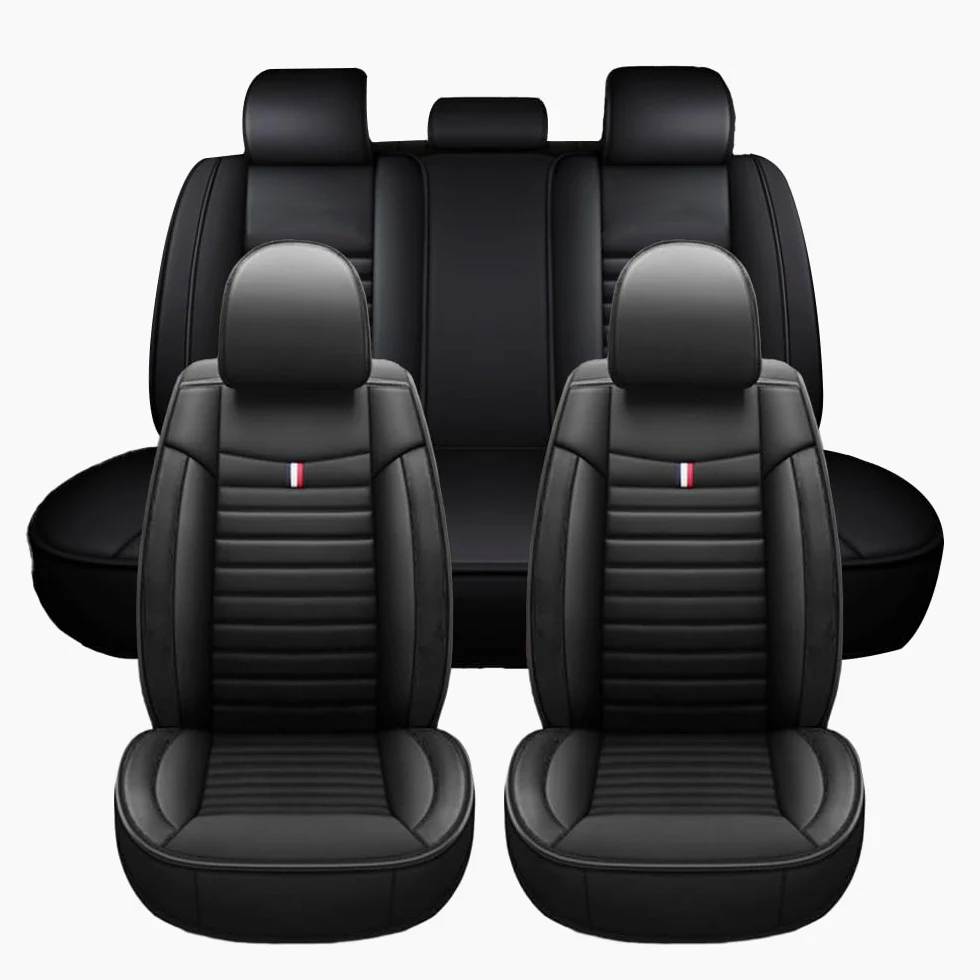 Per Renault Captur Clio Kadjar Koleos Megane Twingo, set di 5 coprisedili universali in pelle, traspiranti, antisporco, resistenti all'usura (nero)