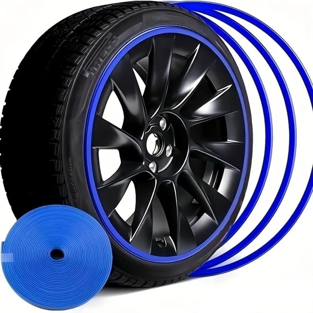 ParaCerchi in Lega, 4PCS Anelli di Protezione Universali Anti-Graffio per Migliorare la Sicurezza di Gomma e Cerchio(Blue,18-inch)