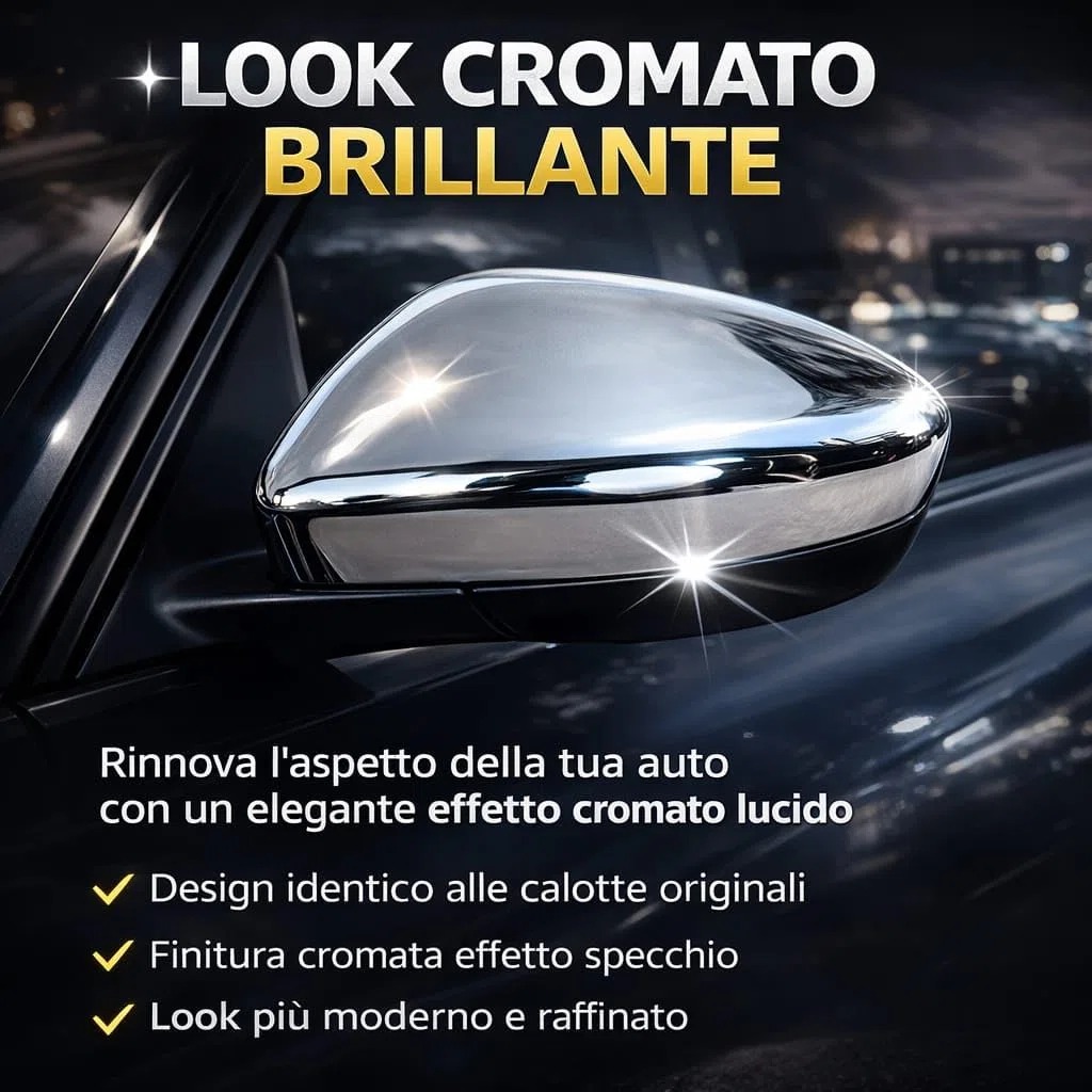 Coppia Calotte Specchio Cromate Retrovisore Compatibile con Fiat 500X 2014-2025 Nuove Coprispecchi Argento Lucido Eleganti