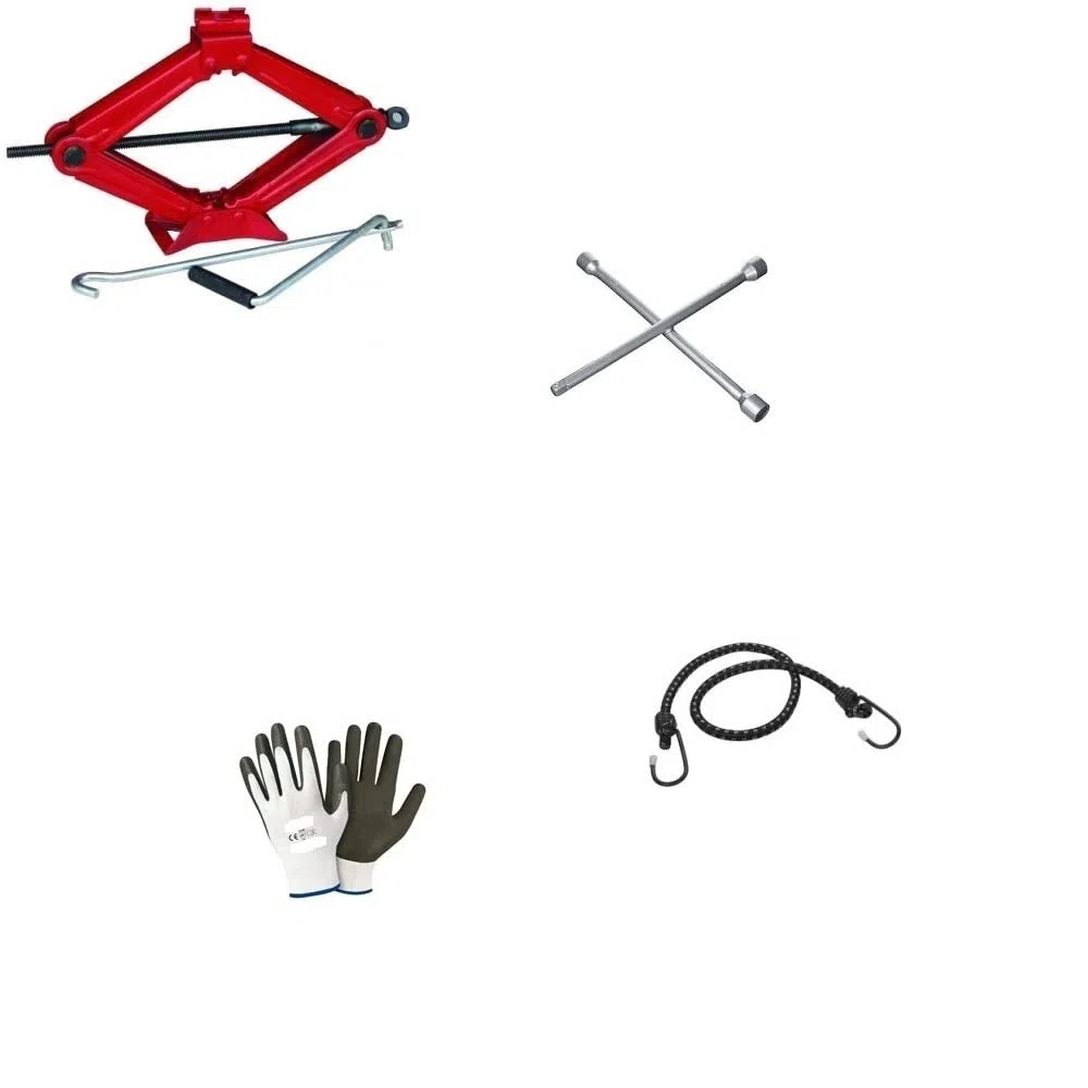 COMPATIBILE CON JEEP KIT EMERGENZA AUTO CRIC A PANTOGRAFO CON BASE IN ACCIAIO E CHIAVE GIREVOLE + CHIAVE A CROCE PER SVITARE BULLONI CRICK PER SOLLEVAMENTO GOMME UNIVERSALE