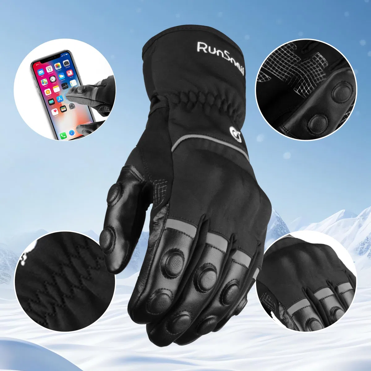RunSnail 2KP CE Guanti Moto Invernali per Uomini e Donne, Guanti per Moto Impermeabili, Guanti per Motociclisti Lunghi, Guanti Touchscreen per BMX ATV MTB Riding, Racing su Strada