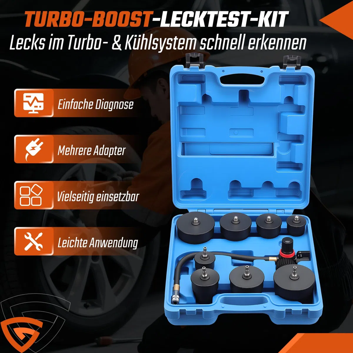 GEARMONSTER 9 pezzi turbocompressore aria di carica, set di adattatori per intercooler, set di intercooler, strumenti di prova per tubi dell'aria di carica, turbocompressori e sistemi di compressore