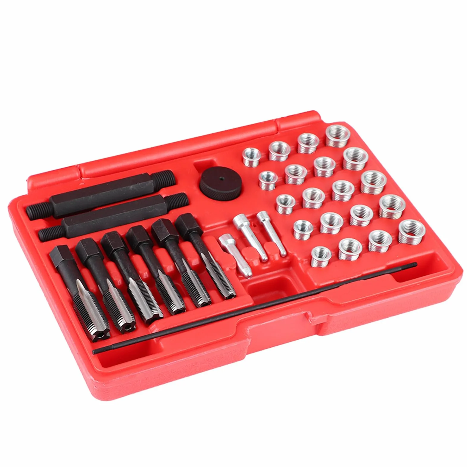 Kit di Riparazione Filettatura 33 Pezzi, Kit di Riparazione Testa Zigrinata per Candelette Set di Filettatura Candele Rimedio Rapido Ed Efficace con Adattatori Filettati di 4 Dimensioni,